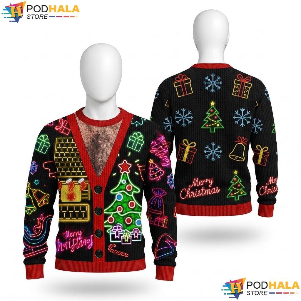 Whimsical Tree Merry Graphic Festive Sweater Christmas Holiday Fun Top