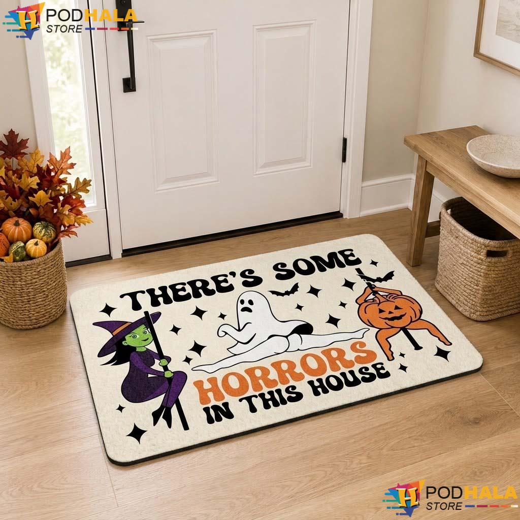 Whimsical Witch Halloween Doormat Funny Ghost Pumpkin Entryway Decor Entrance