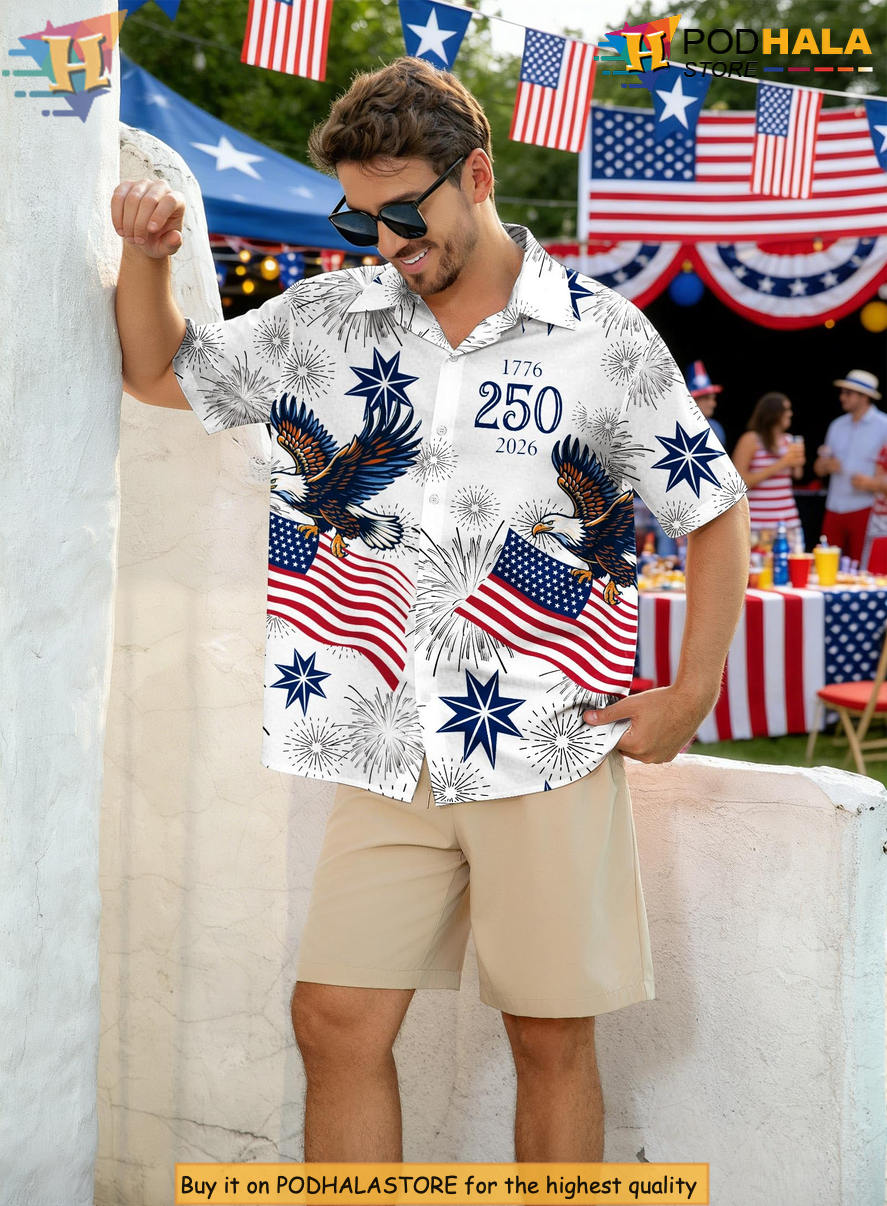 White 1776 4th Of July Flag Hawaiian Shirt 2026 America 250th Fan Apparel Gear
