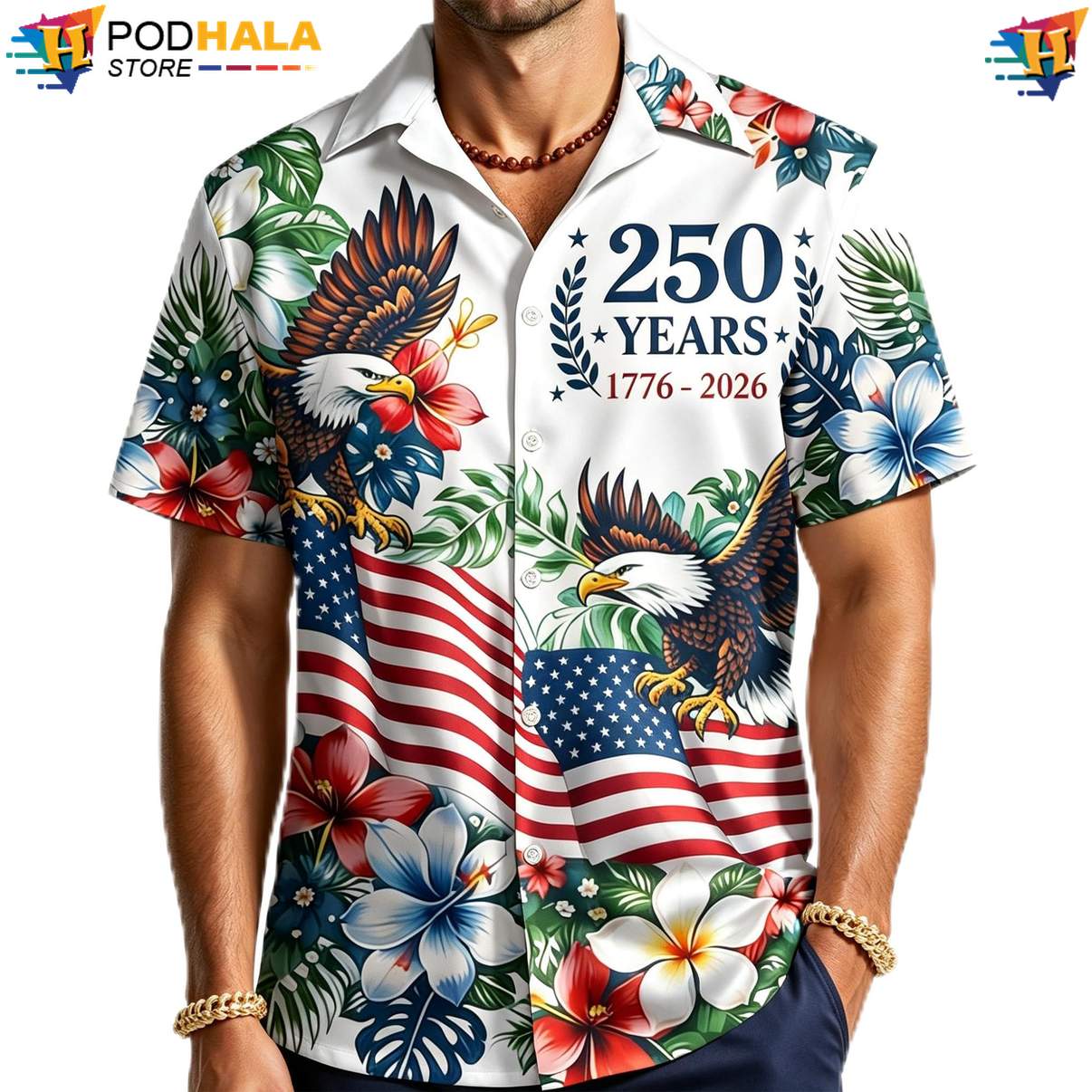 White 250th Anniversary Hawaiian Shirt Mens USA Patriotic Statue Of Liberty
