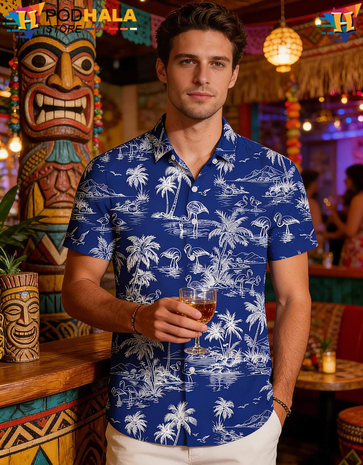 White Blue Cowboy Tropical Shirt Western Mens Short Sleeve Beachwear Apparel White Blue Cowboy Tropical Shirt Western Mens Short Sleeve Beachwear Apparel