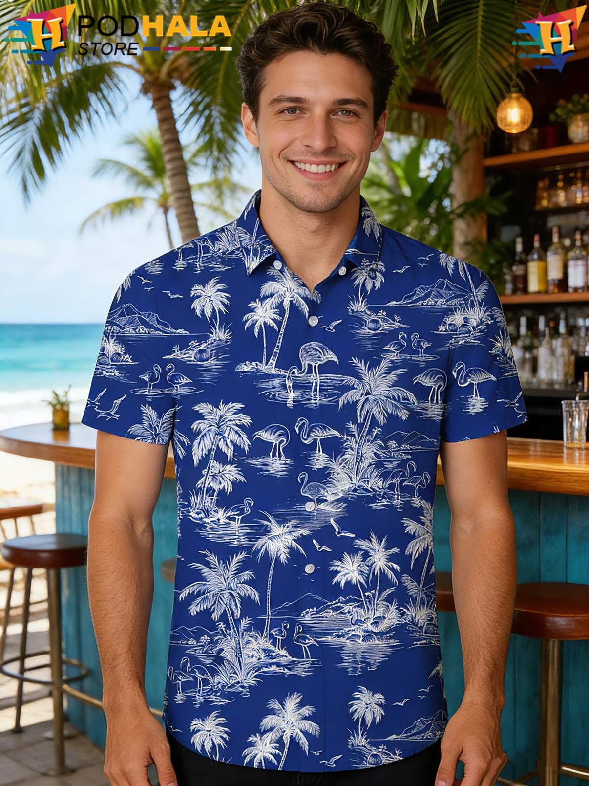 White Blue Cowboy Tropical Shirt Western Mens Short Sleeve Beachwear Apparel White Blue Cowboy Tropical Shirt Western Mens Short Sleeve Beachwear Apparel