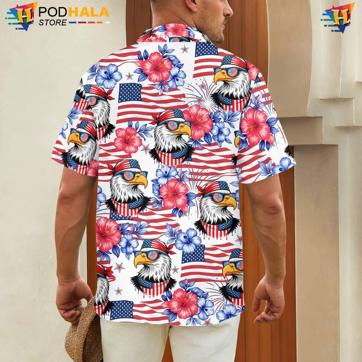 White Flag Eagle Tropical Shirt Mens Patriotic Summer Beach Party Outfit Top White Flag Eagle Tropical Shirt Mens Patriotic Summer Beach Party Outfit Top