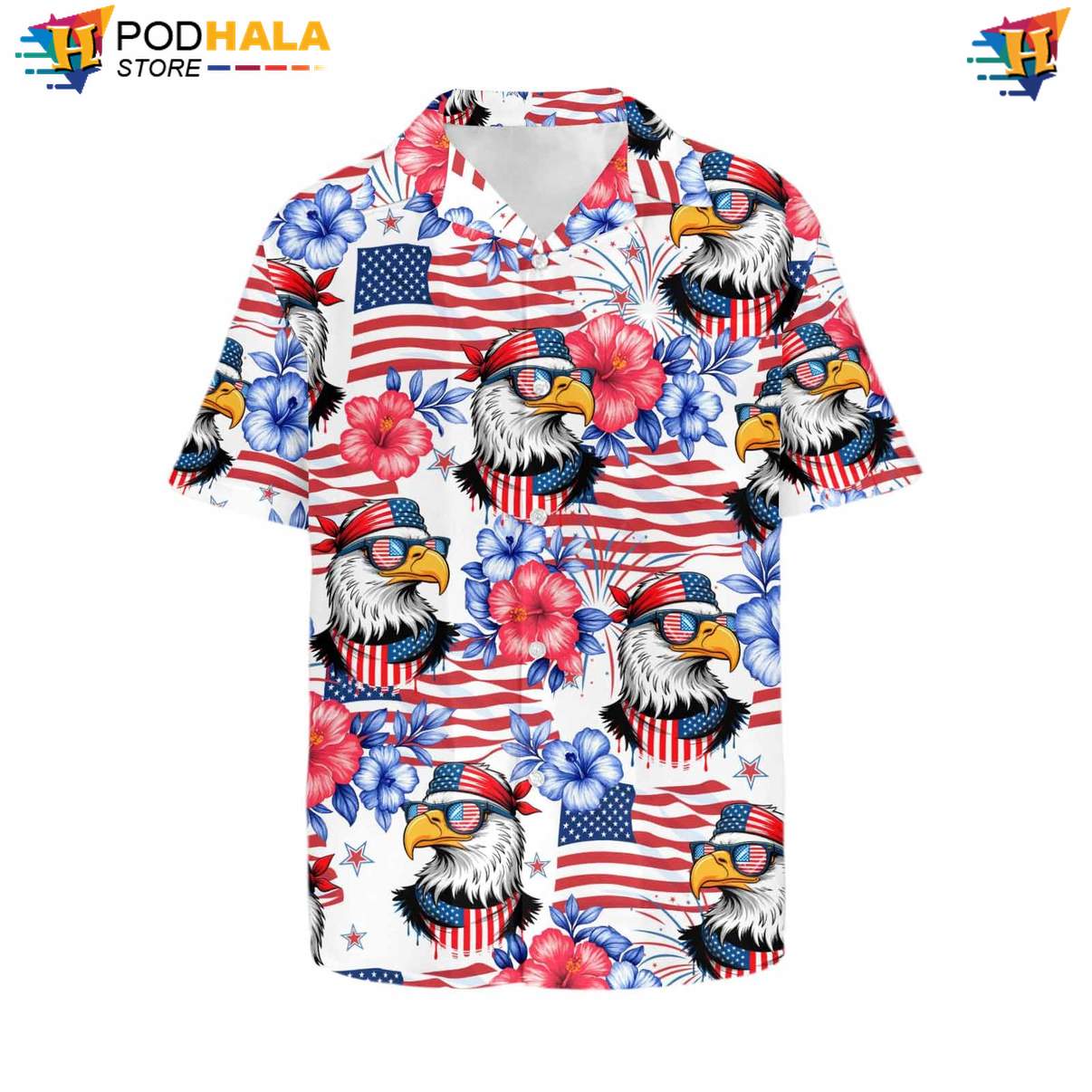 White Flag Eagle Short-sleeve button-up shirt Mens Patriotic Summer Beach Party Outfit Top White Flag Eagle Short-sleeve button-up shirt Mens Patriotic Summer Beach Party Outfit Top