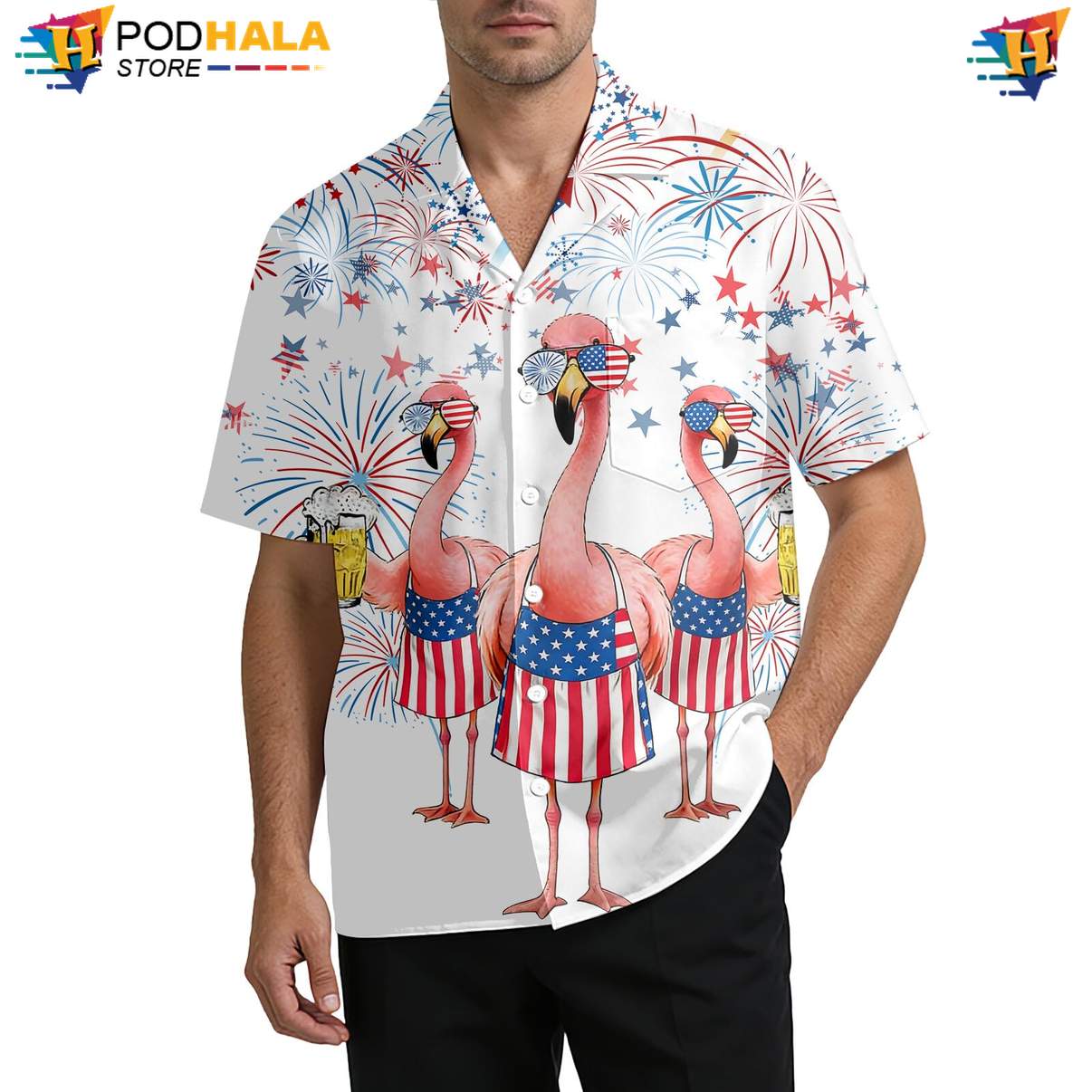 White Flamingo Aloha Shirt Mens Funny Summer Beach Party Vacation Outfit