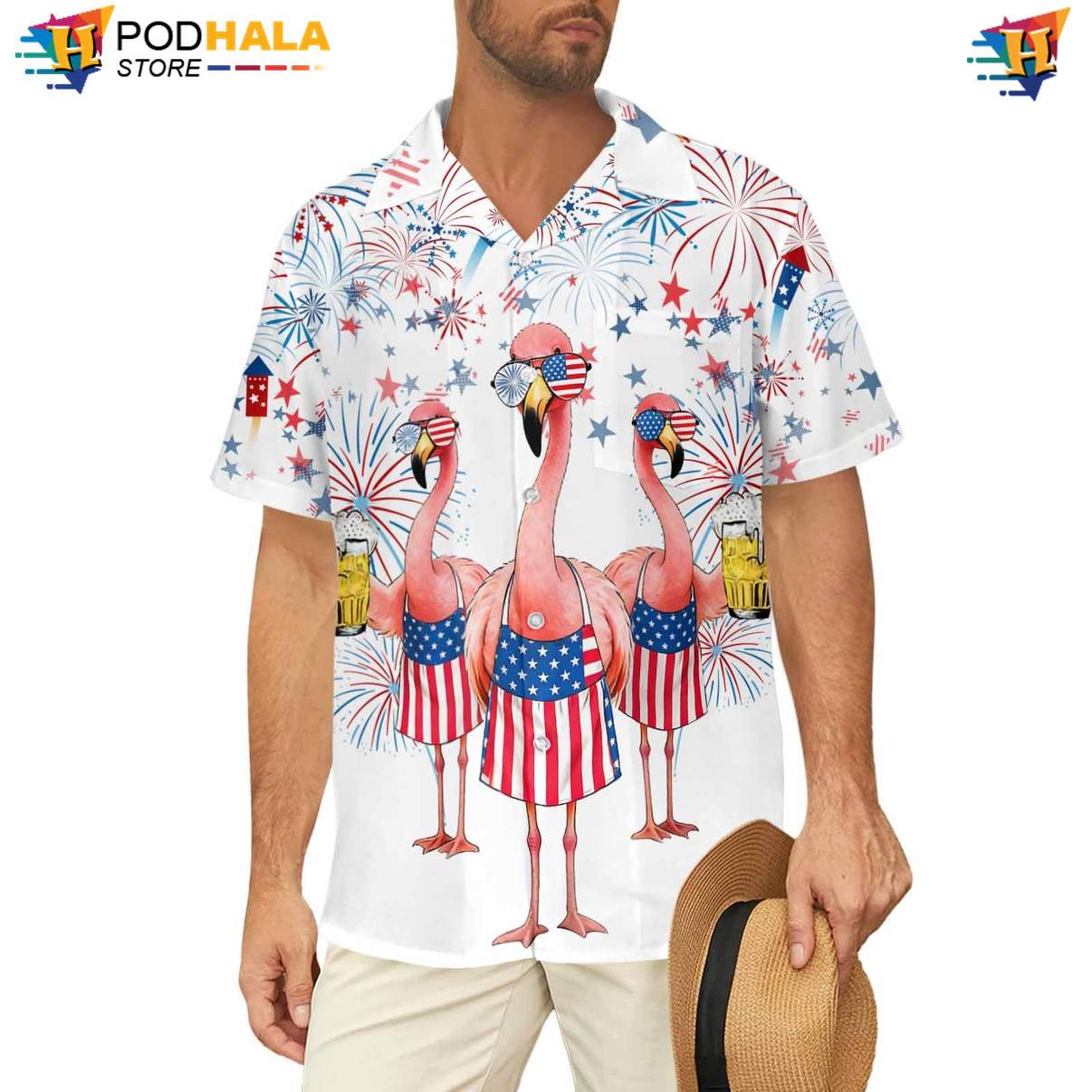 White Flamingo Tropical Shirt Mens Funny Summer Beach Party Vacation Outfit White Flamingo Tropical Shirt Mens Funny Summer Beach Party Vacation Outfit