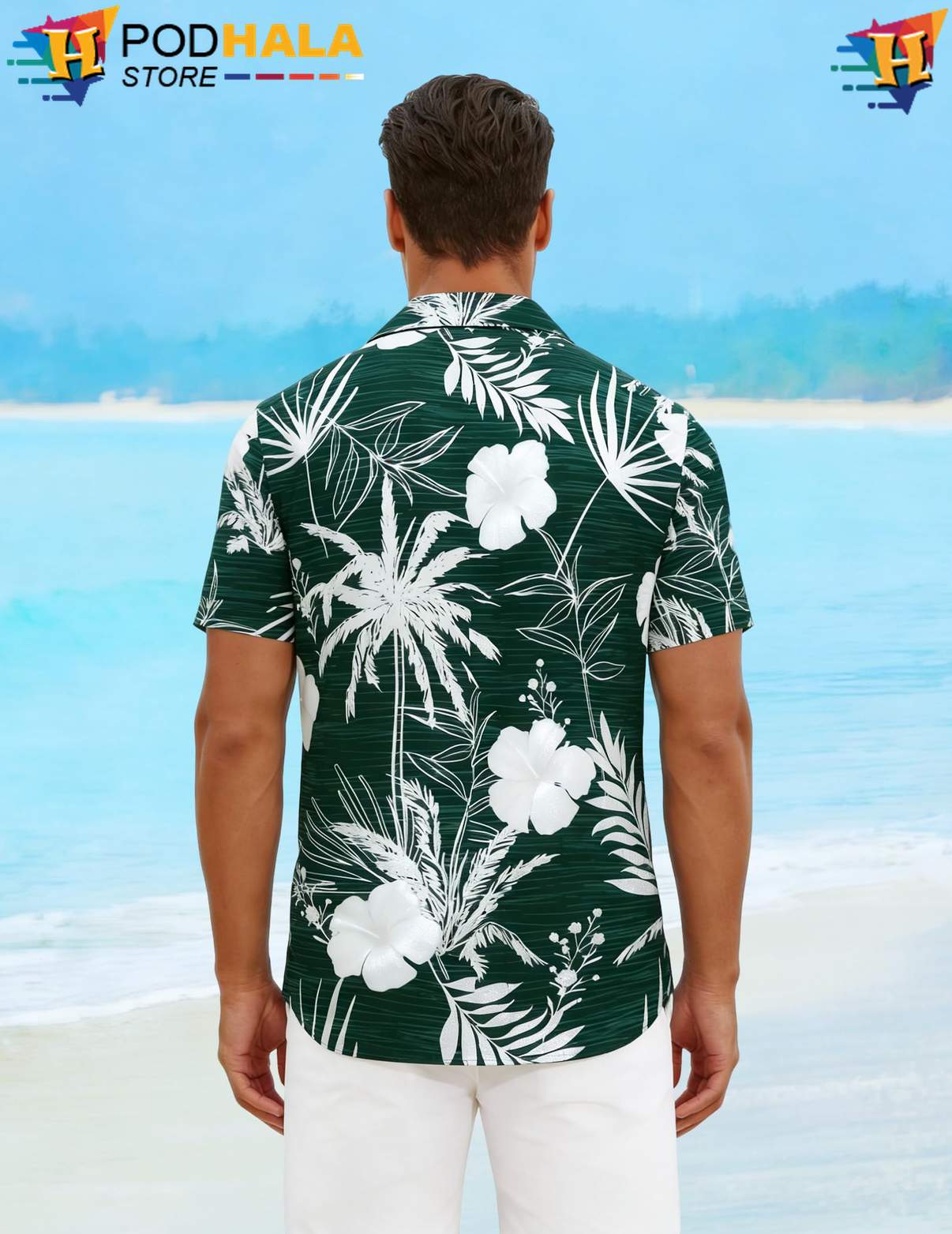 White Flower Green Short-sleeve button-up shirt Mens Short Sleeve Casual Summer Beachwear White Flower Green Short-sleeve button-up shirt Mens Short Sleeve Casual Summer Beachwear