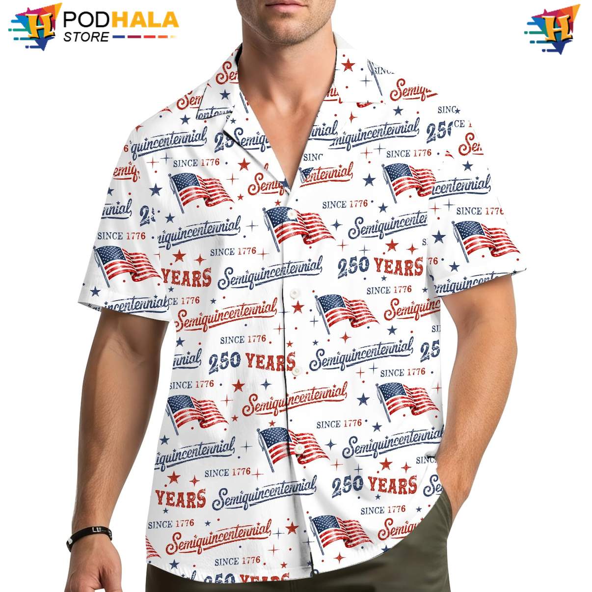 White Independence 250th Aloha Shirt Mens USA Flag Fourth Of July Gear