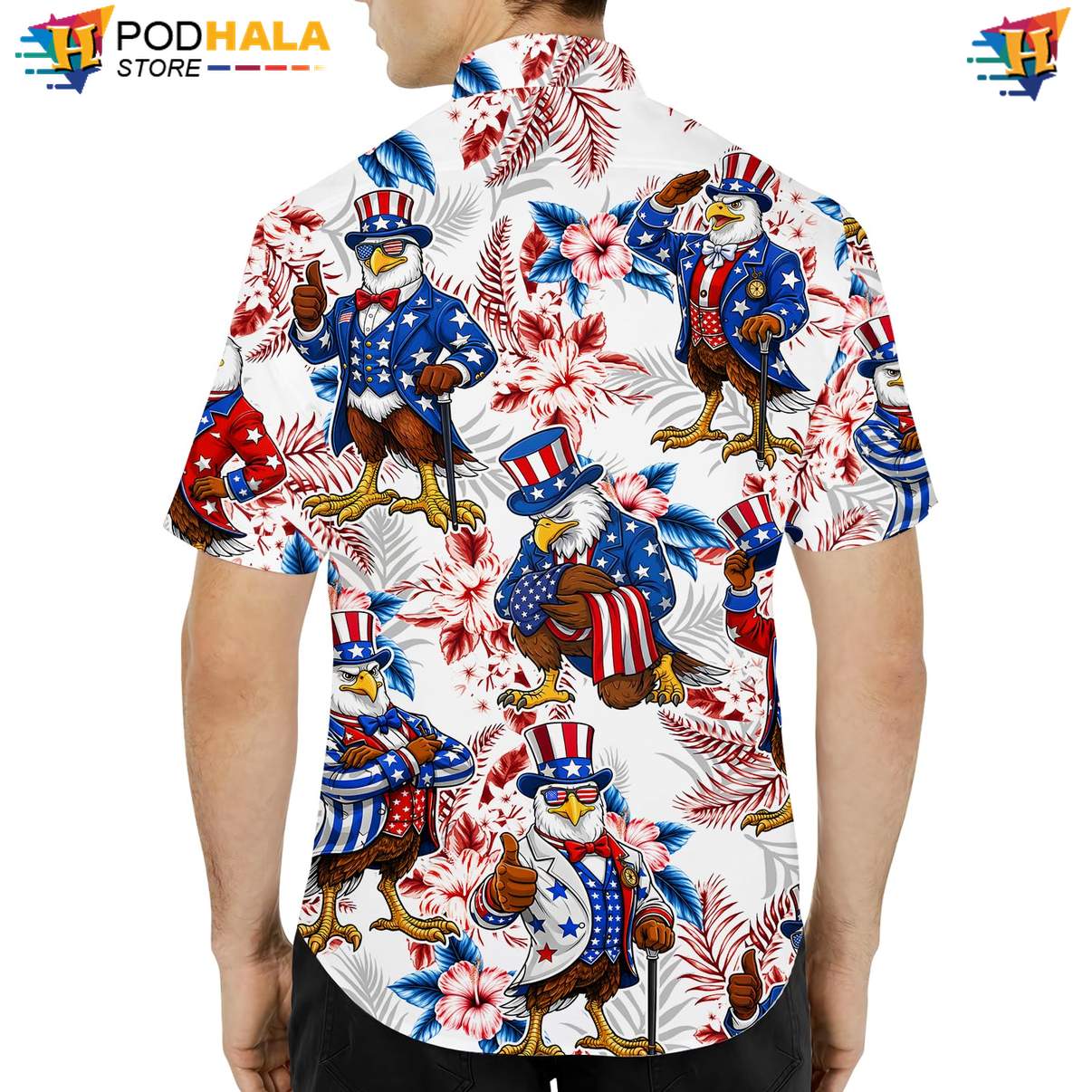 White Patriotic Eagle Aloha Shirt Mens USA Flag Fourth Of July Outfit White Patriotic Eagle Aloha Shirt Mens USA Flag Fourth Of July Outfit