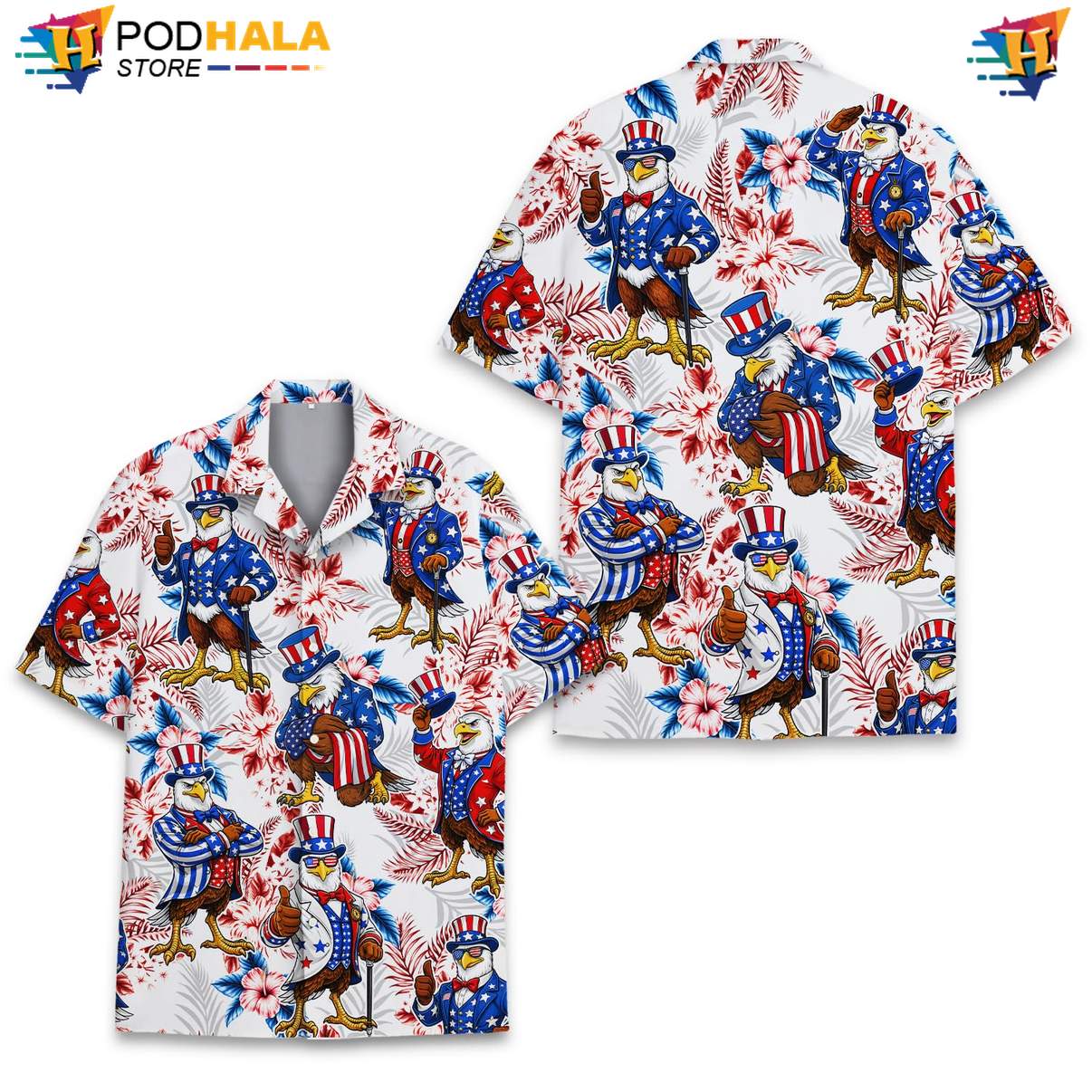 White Patriotic Eagle Tropical Shirt Mens USA Flag Fourth Of July Outfit White Patriotic Eagle Tropical Shirt Mens USA Flag Fourth Of July Outfit