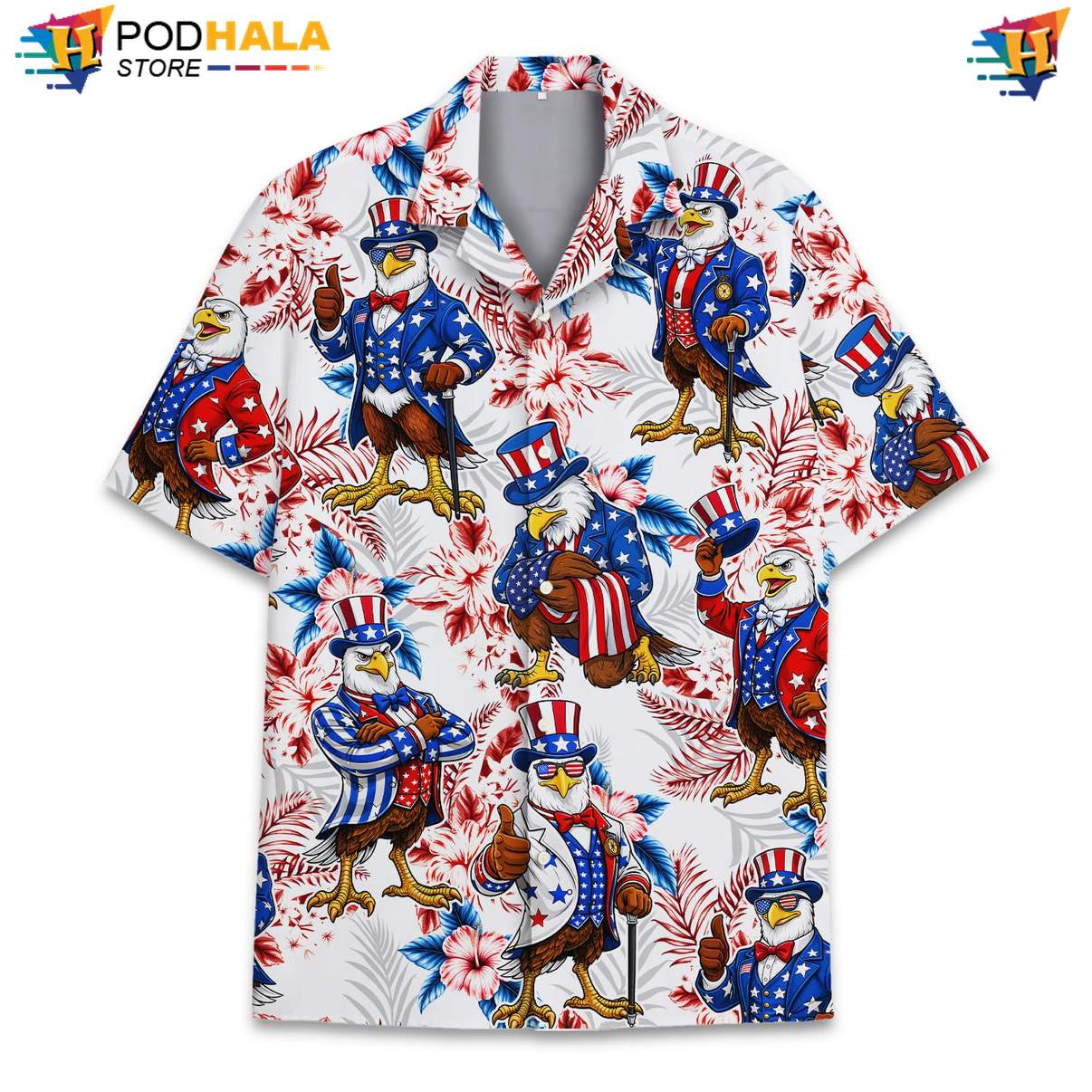 White Patriotic Eagle Short-sleeve button-up shirt Mens USA Flag Fourth Of July Outfit White Patriotic Eagle Short-sleeve button-up shirt Mens USA Flag Fourth Of July Outfit