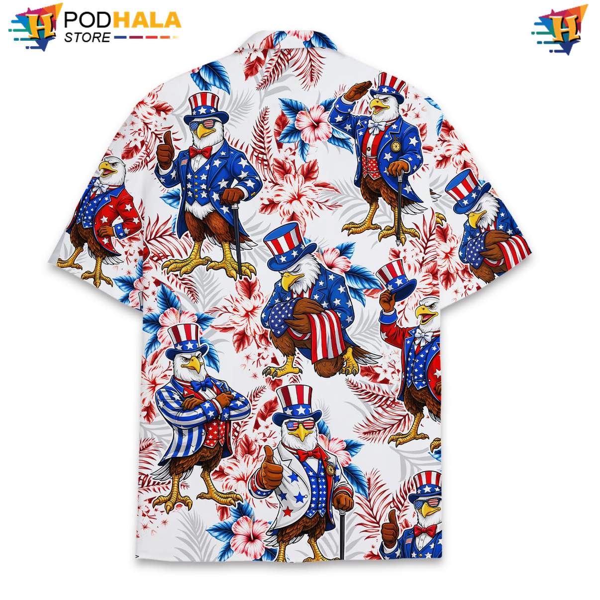 White Patriotic Eagle Aloha Shirt Mens USA Flag Fourth Of July Outfit White Patriotic Eagle Aloha Shirt Mens USA Flag Fourth Of July Outfit