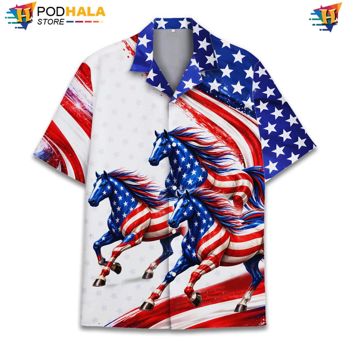 White Patriotic Horse Tropical Shirt Mens USA Flag Fourth Of July Apparel White Patriotic Horse Tropical Shirt Mens USA Flag Fourth Of July Apparel
