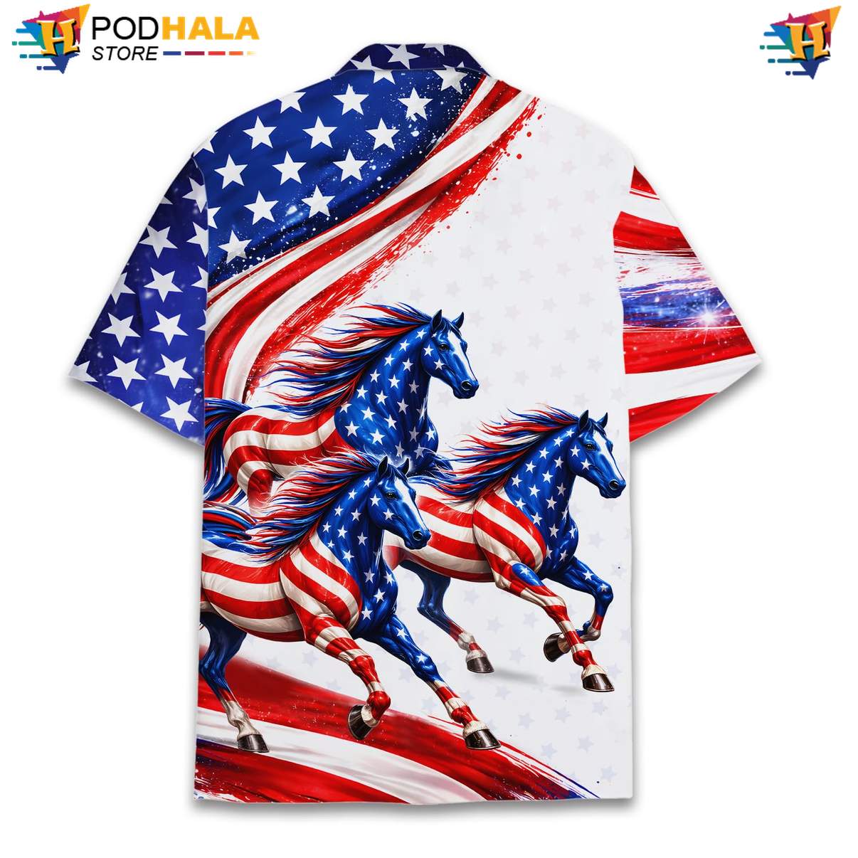 White Patriotic Horse Short-sleeve button-up shirt Mens USA Flag Fourth Of July Apparel White Patriotic Horse Short-sleeve button-up shirt Mens USA Flag Fourth Of July Apparel