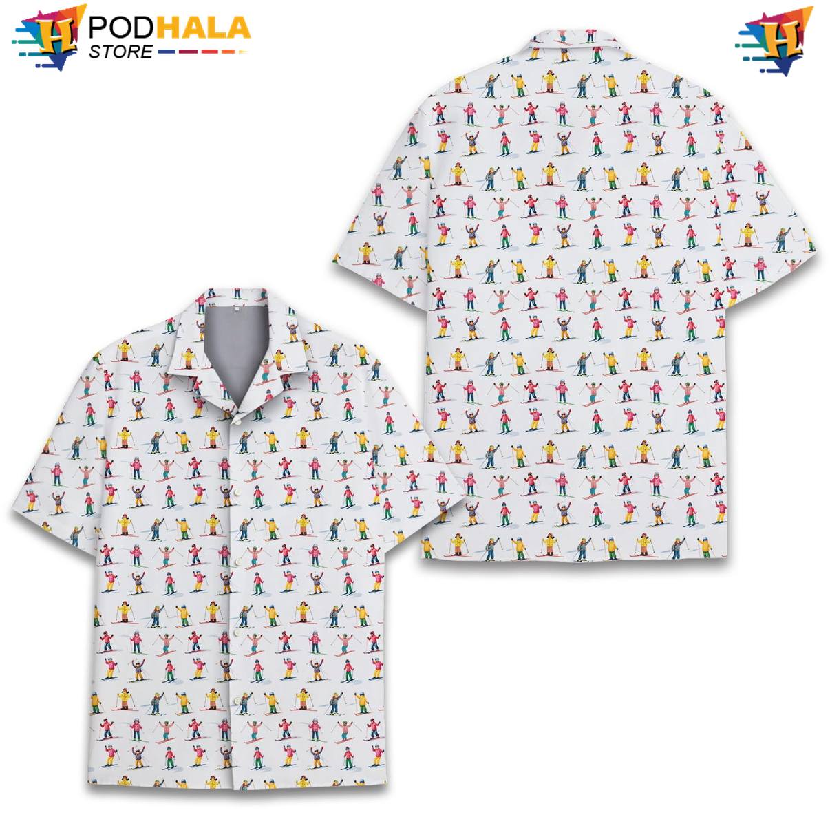 White Ski Tropical Shirt Mens Short Sleeve Button Down Summer Beachwear White Ski Tropical Shirt Mens Short Sleeve Button Down Summer Beachwear