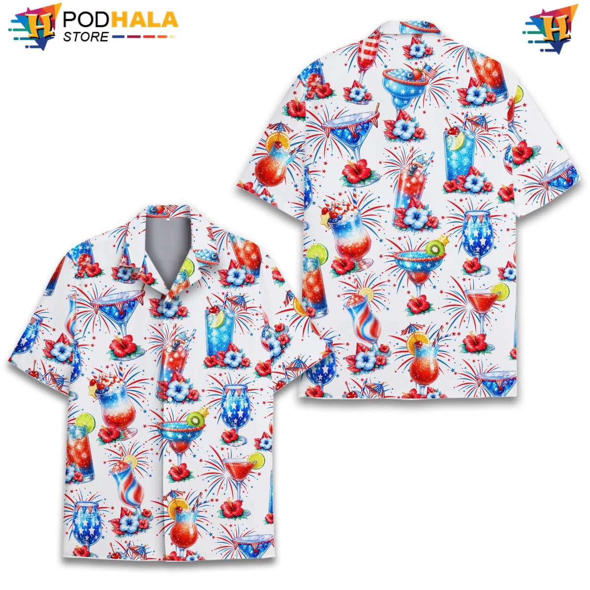 White USA Flag Cocktail Tropical Shirt Mens Patriotic Fourth Of July Outfit White USA Flag Cocktail Tropical Shirt Mens Patriotic Fourth Of July Outfit