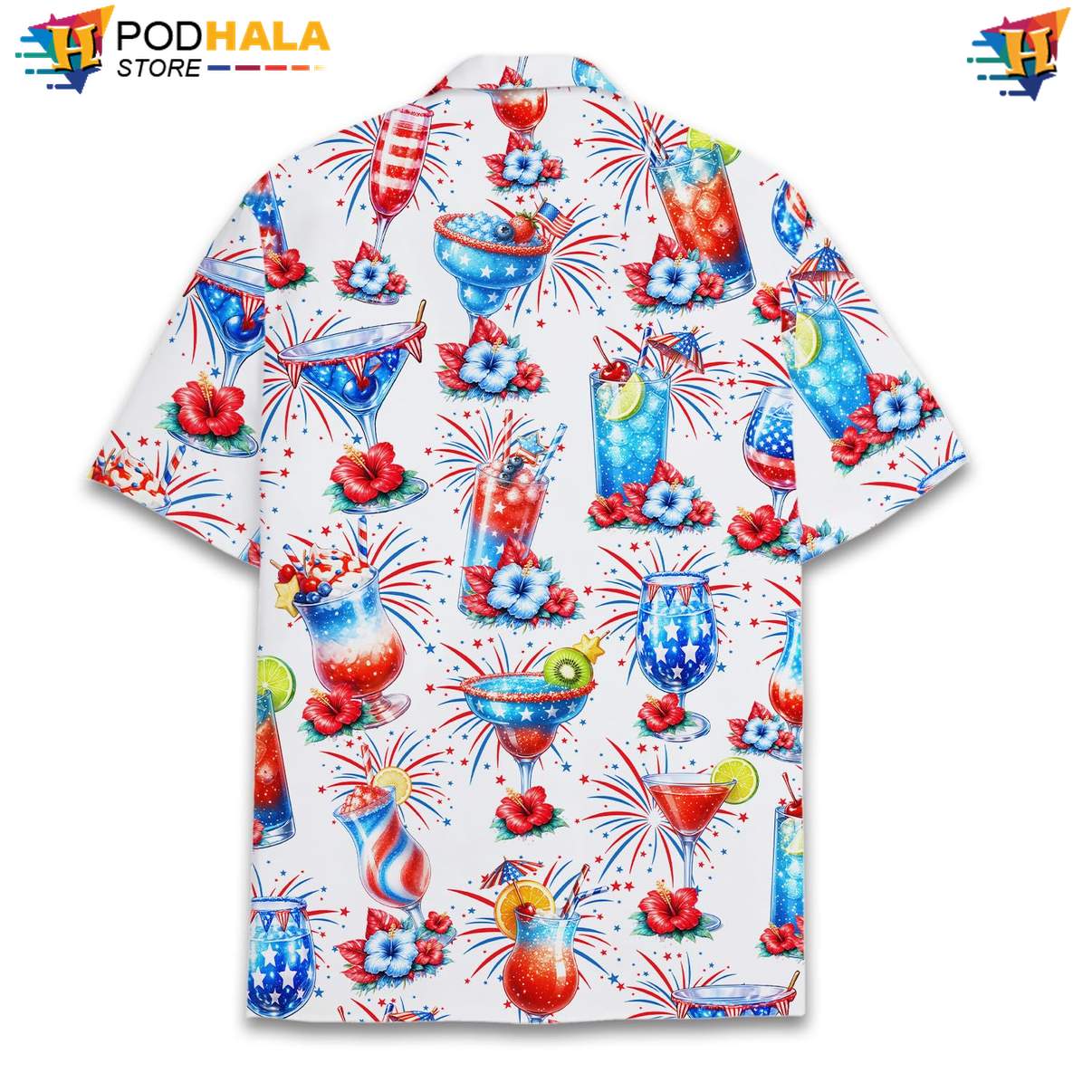 White USA Flag Cocktail Tropical Shirt Mens Patriotic Fourth Of July Outfit White USA Flag Cocktail Tropical Shirt Mens Patriotic Fourth Of July Outfit