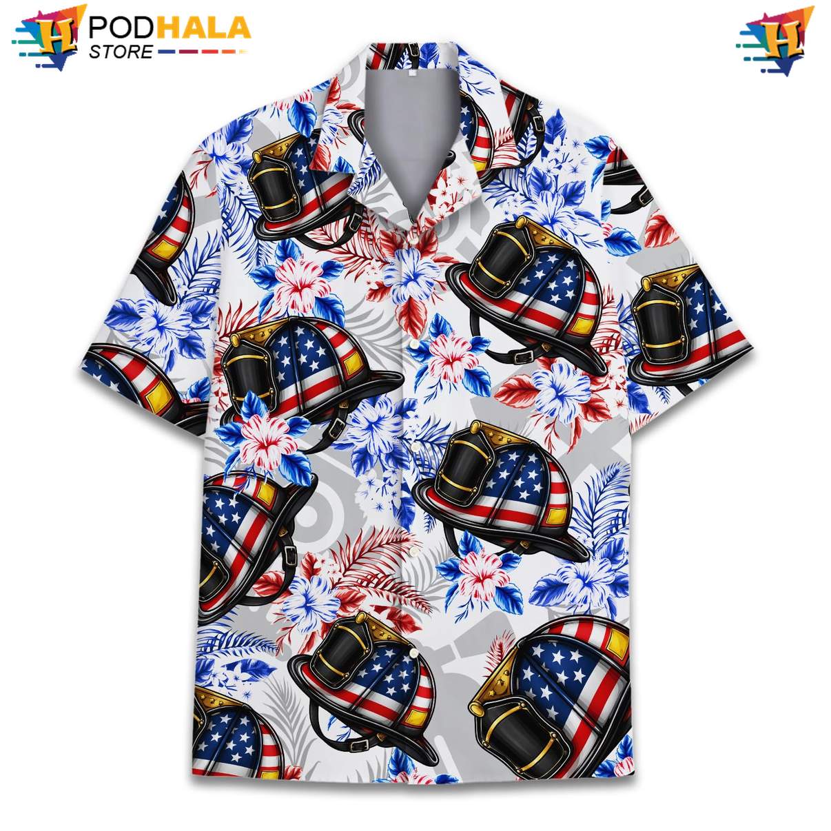 White USA Flag Firefighter Short-sleeve button-up shirt Mens Patriotic Fourth Of July Top White USA Flag Firefighter Short-sleeve button-up shirt Mens Patriotic Fourth Of July Top