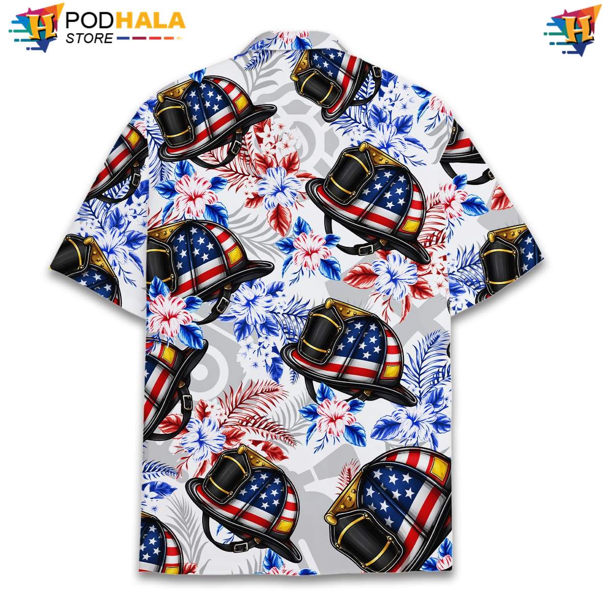 White USA Flag Firefighter Tropical Shirt Mens Patriotic Fourth Of July Top White USA Flag Firefighter Tropical Shirt Mens Patriotic Fourth Of July Top