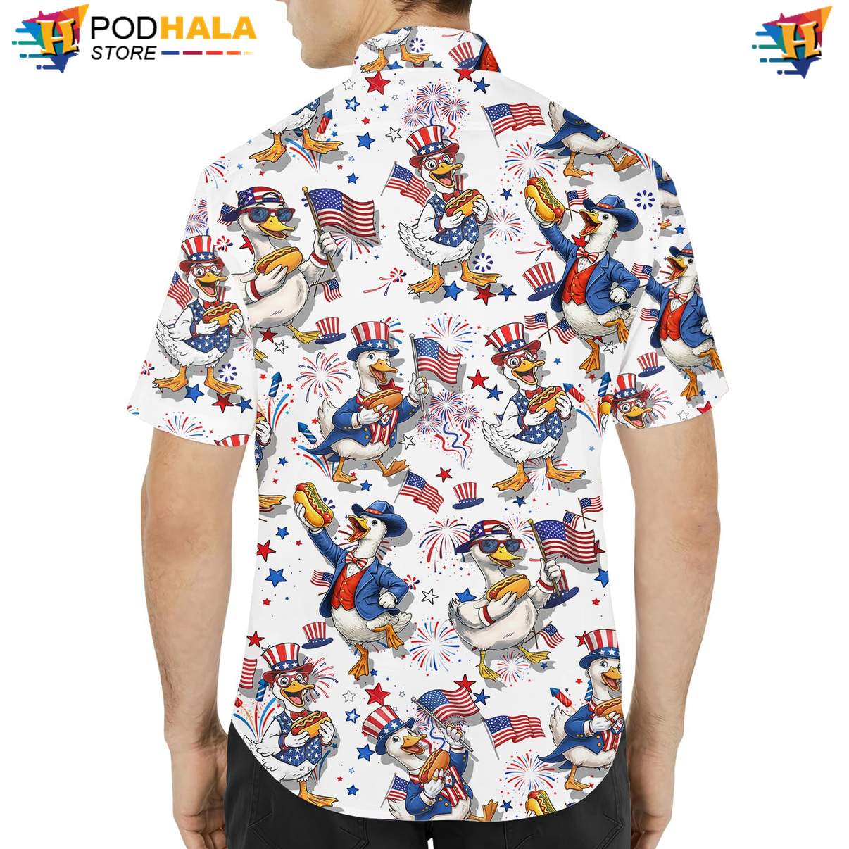 White USA Flag Goose Aloha Shirt Mens Patriotic Fourth Of July Apparel White USA Flag Goose Aloha Shirt Mens Patriotic Fourth Of July Apparel