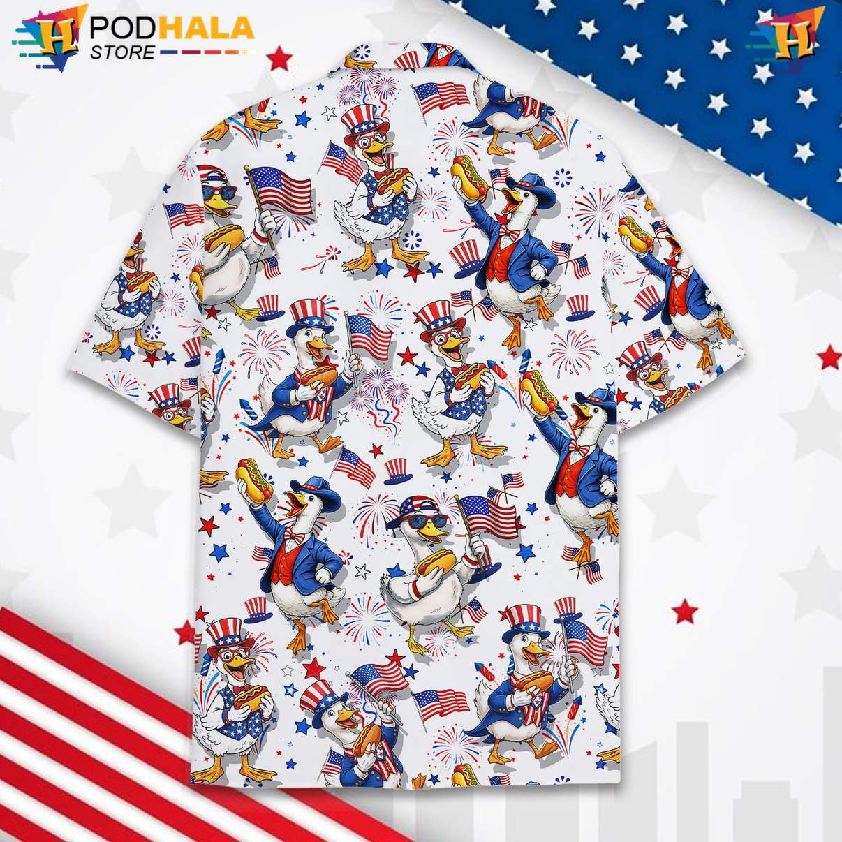 White USA Flag Goose Tropical Shirt Mens Patriotic Fourth Of July Apparel White USA Flag Goose Tropical Shirt Mens Patriotic Fourth Of July Apparel