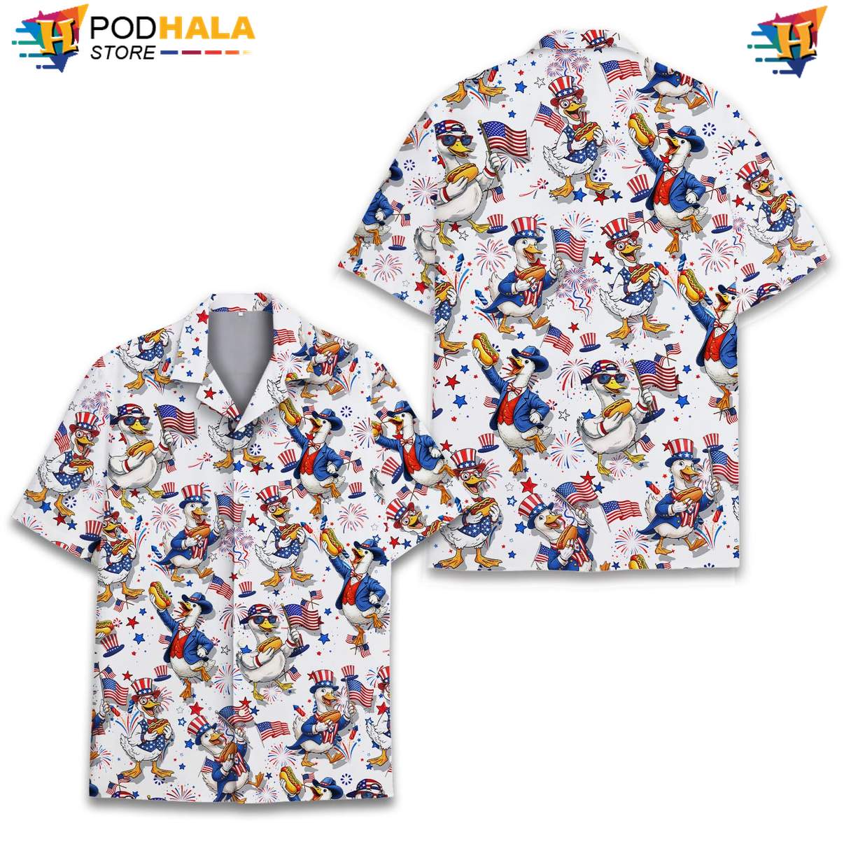 White USA Flag Goose Short-sleeve button-up shirt Mens Patriotic Fourth Of July Apparel White USA Flag Goose Short-sleeve button-up shirt Mens Patriotic Fourth Of July Apparel