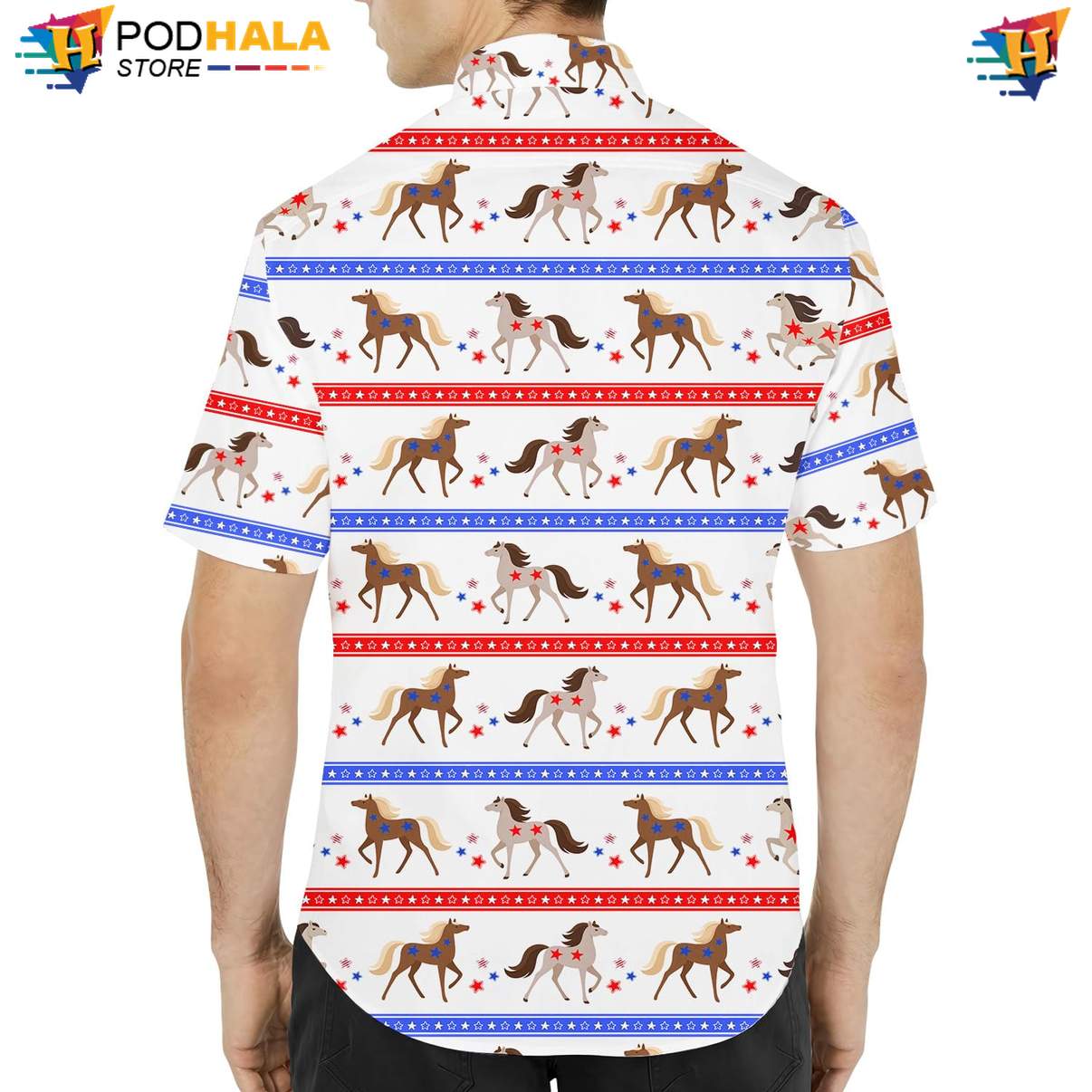 White USA Flag Horse Tropical Shirt Mens Patriotic Fourth Of July Beach Top White USA Flag Horse Tropical Shirt Mens Patriotic Fourth Of July Beach Top
