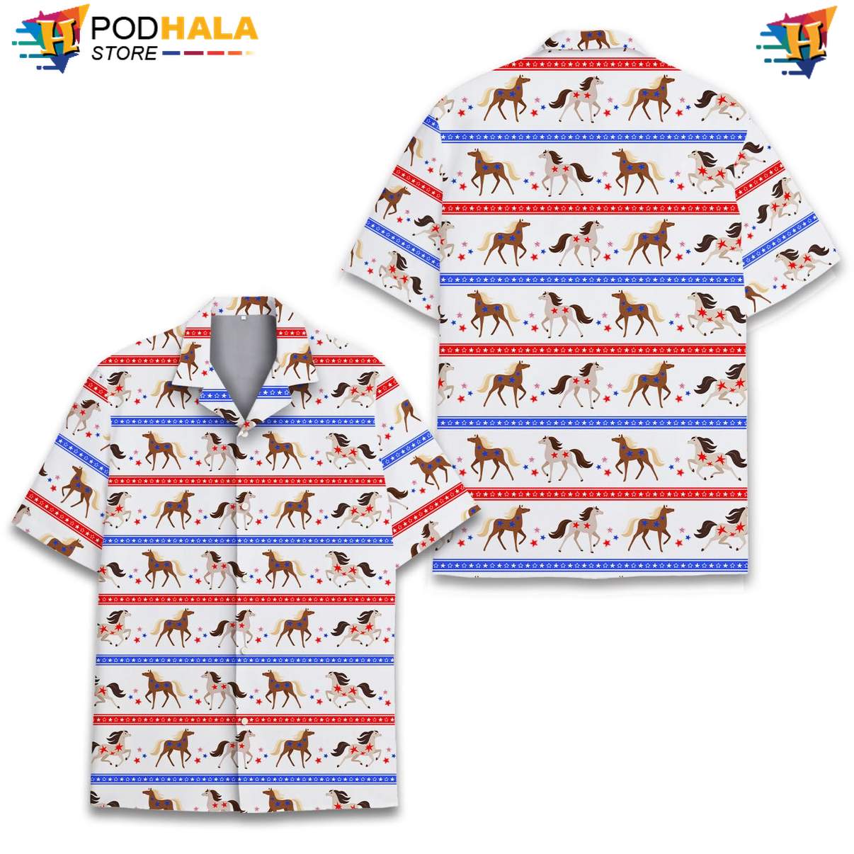 White USA Flag Horse Tropical Shirt Mens Patriotic Fourth Of July Beach Top White USA Flag Horse Tropical Shirt Mens Patriotic Fourth Of July Beach Top