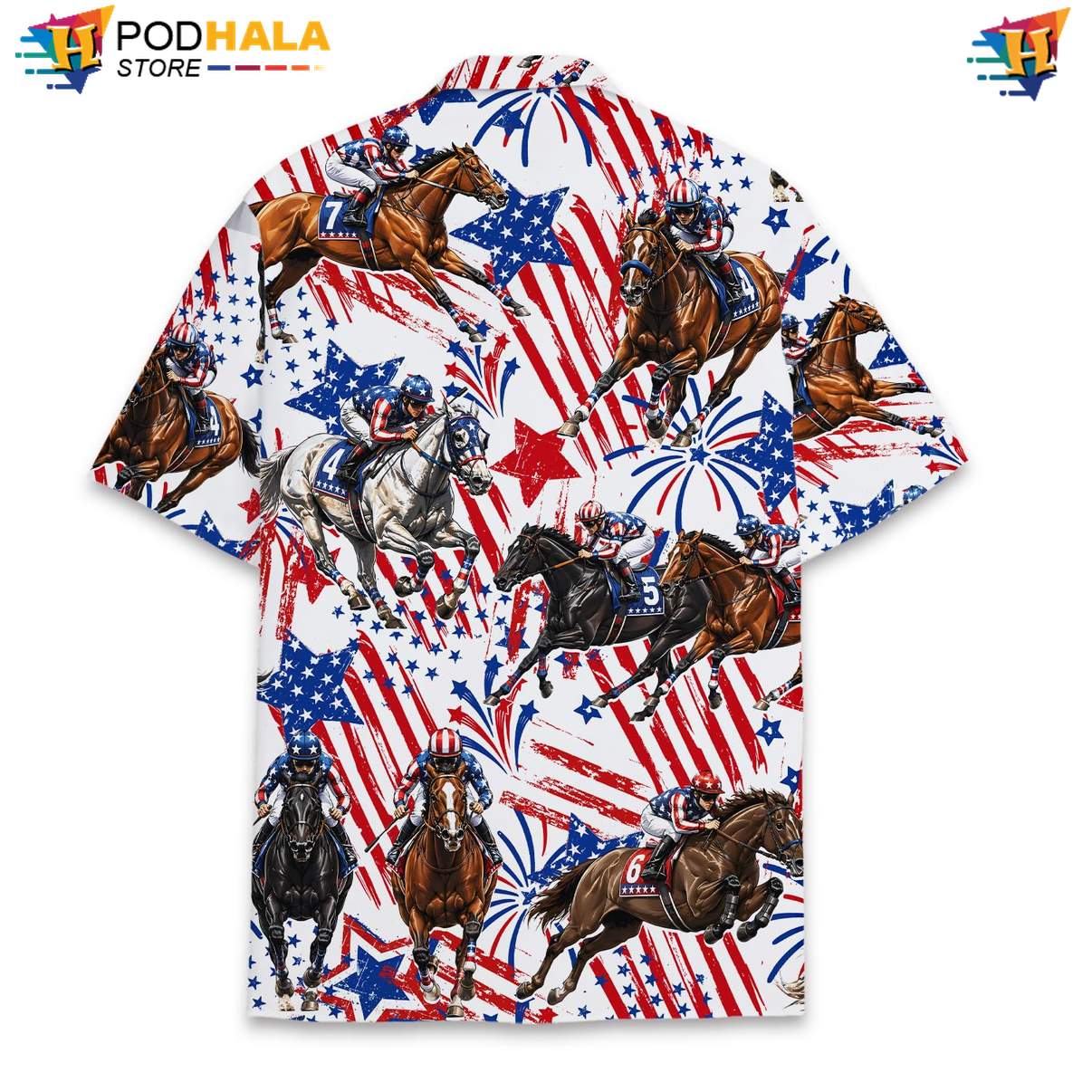 White USA Flag Horse Aloha Shirt Mens Patriotic Fourth Of July Apparel White USA Flag Horse Aloha Shirt Mens Patriotic Fourth Of July Apparel