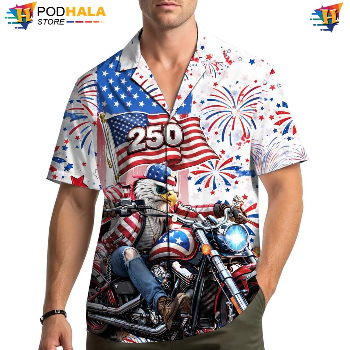 White USA Flag Patriotic Aloha Shirt Mens Fourth Of July Summer Beachwear