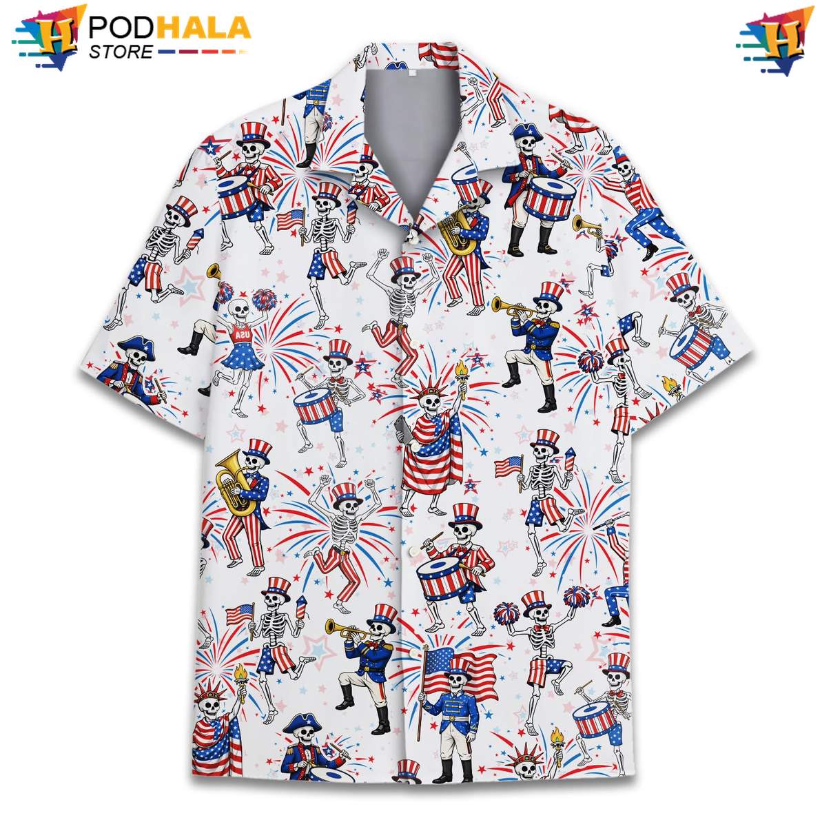 White USA Flag Skeleton Short-sleeve button-up shirt Mens Patriotic Fourth Of July Outfit White USA Flag Skeleton Short-sleeve button-up shirt Mens Patriotic Fourth Of July Outfit