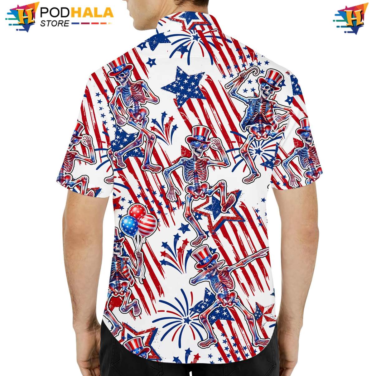 White USA Flag Skull Aloha Shirt Mens Patriotic Fourth Of July Outfit White USA Flag Skull Aloha Shirt Mens Patriotic Fourth Of July Outfit