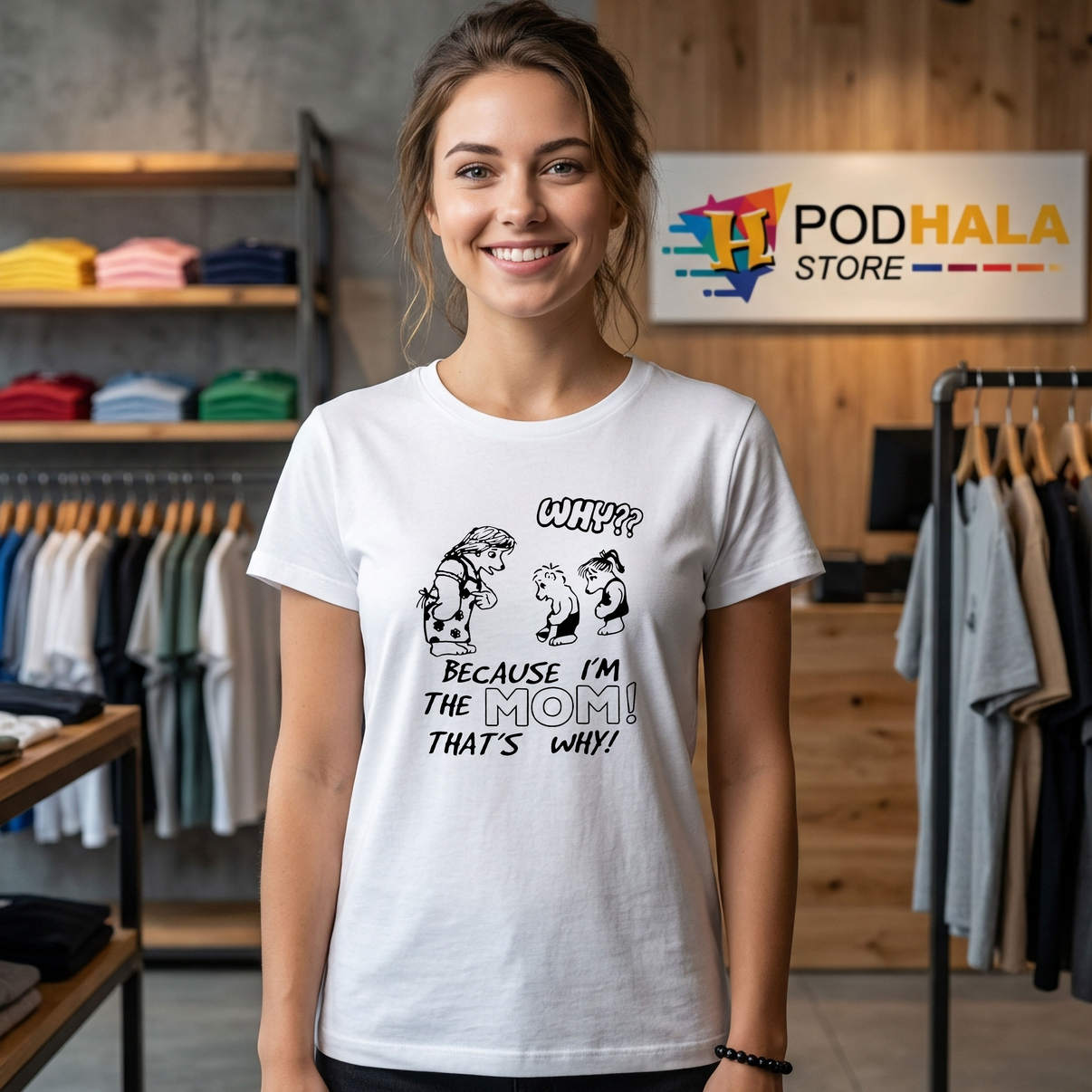 Why Because Im The Mom Thats Why Shirt Funny Motherhood Graphic Casual Womens