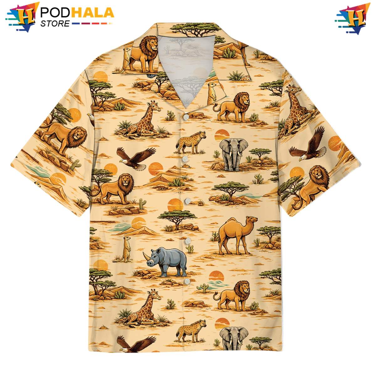 Wild Animals Aloha Shirt Mens Casual Beach Button Down Tropical Vacation Top