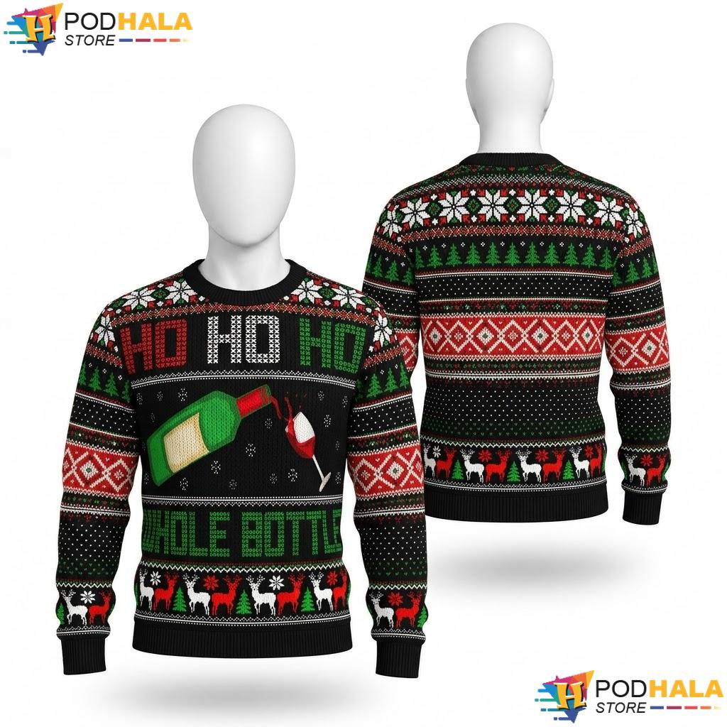 Wine Whole Bottle Ugly Christmas Sweater Funny Drinking Holiday Top