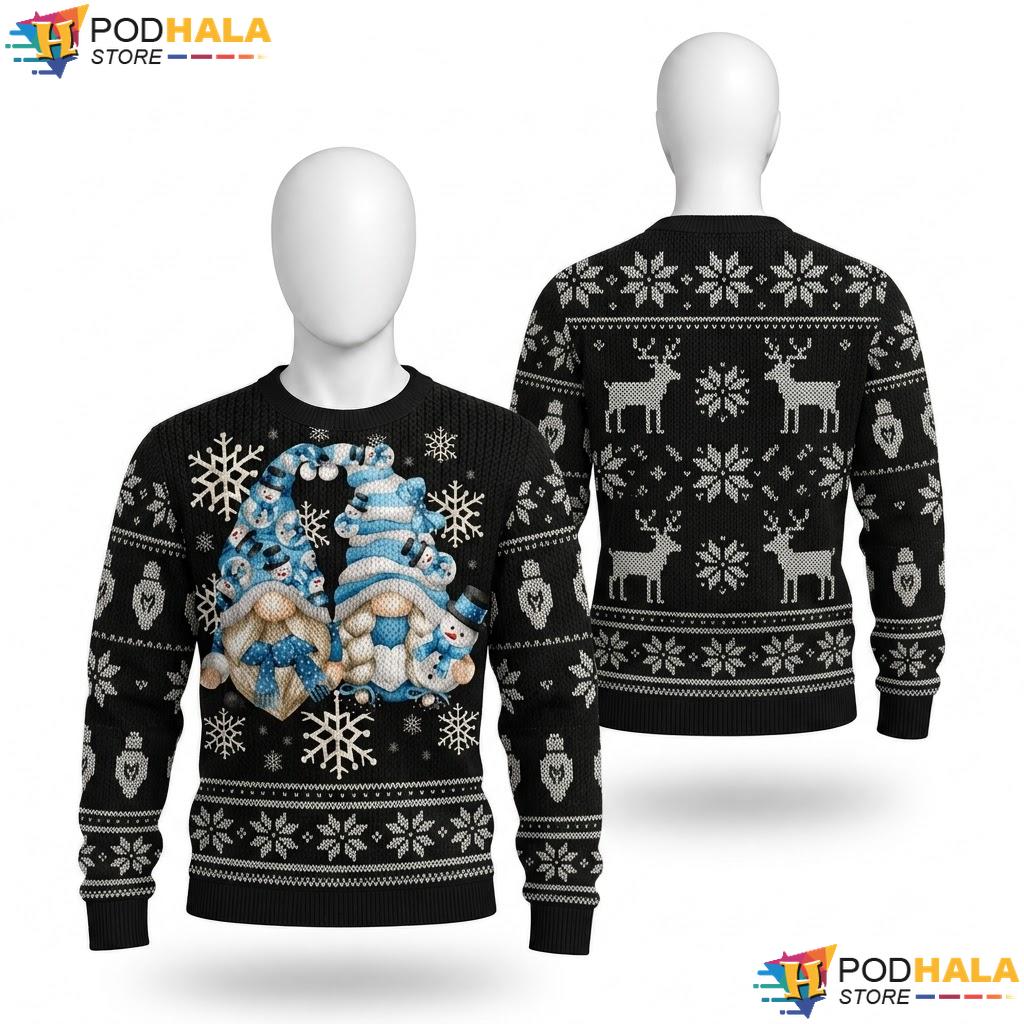 Winter Gnome Snowflakes Christmas Sweater Funny Decor Holiday Top
