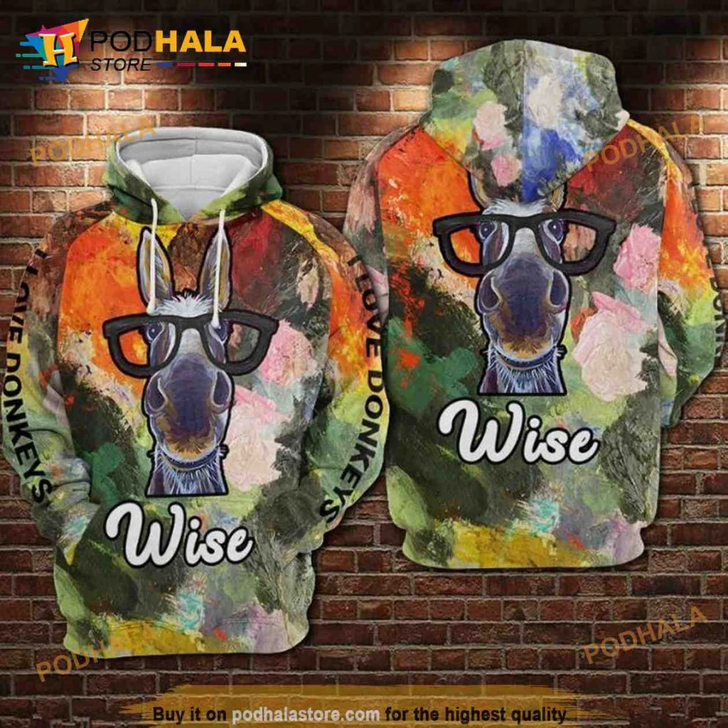Wise Donkey 3d Hoodie With Playful Glasses And Colorful Background