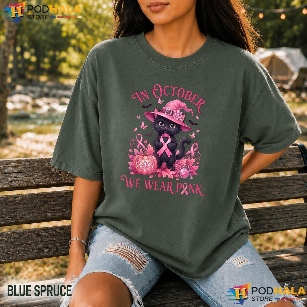 Witch Black Cat Pink Ribbon Comfort Colors T-Shirt Breast Cancer Halloween Witch Black Cat Pink Ribbon Comfort Colors T-Shirt Breast Cancer Halloween
