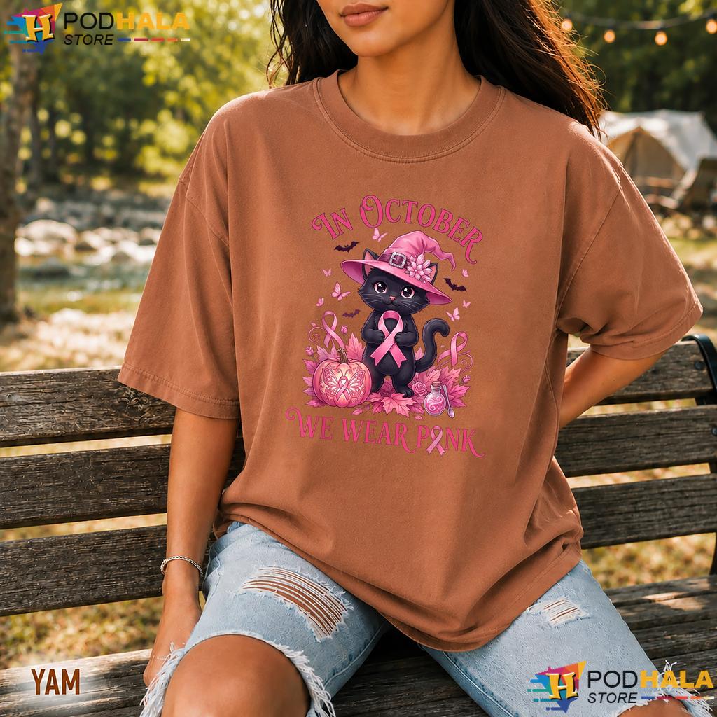 Witch Black Cat Pink Ribbon Comfort Colors Tshirt Breast Cancer Halloween Witch Black Cat Pink Ribbon Comfort Colors Tshirt Breast Cancer Halloween