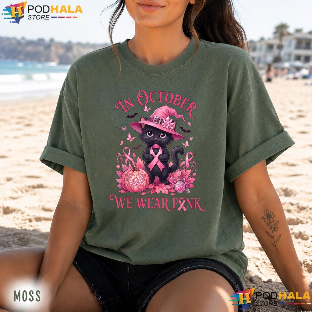 Witch Black Cat Pink Ribbon Comfort Colors Tee Breast Cancer Halloween Witch Black Cat Pink Ribbon Comfort Colors Tee Breast Cancer Halloween