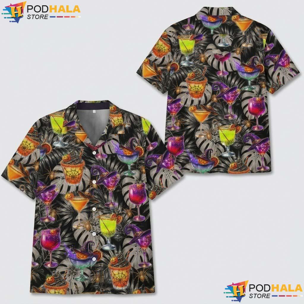 Witch Cocktail Halloween Hawaiian Shirt Neon Drink Gothic Button Up