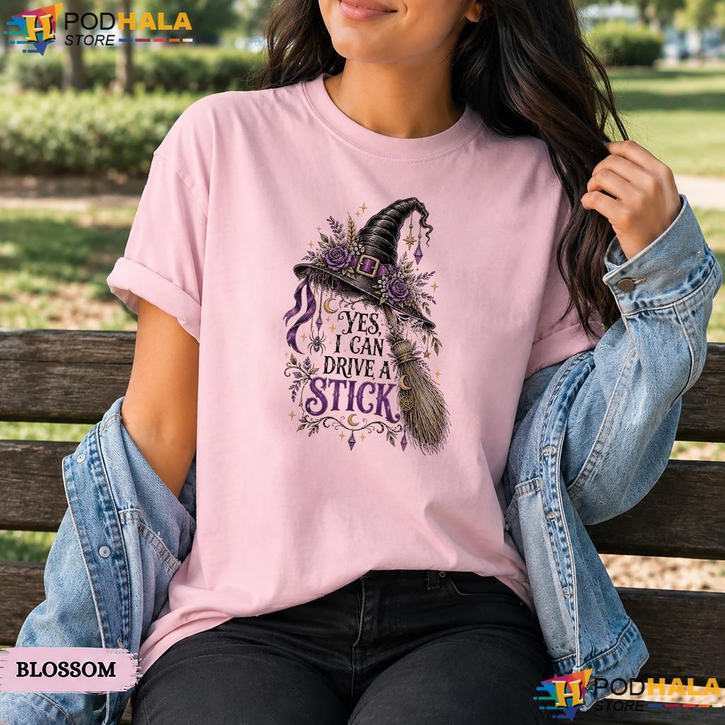 Witch Hat Broom Drive Stick Comfort Colors T-Shirt Funny Halloween Top