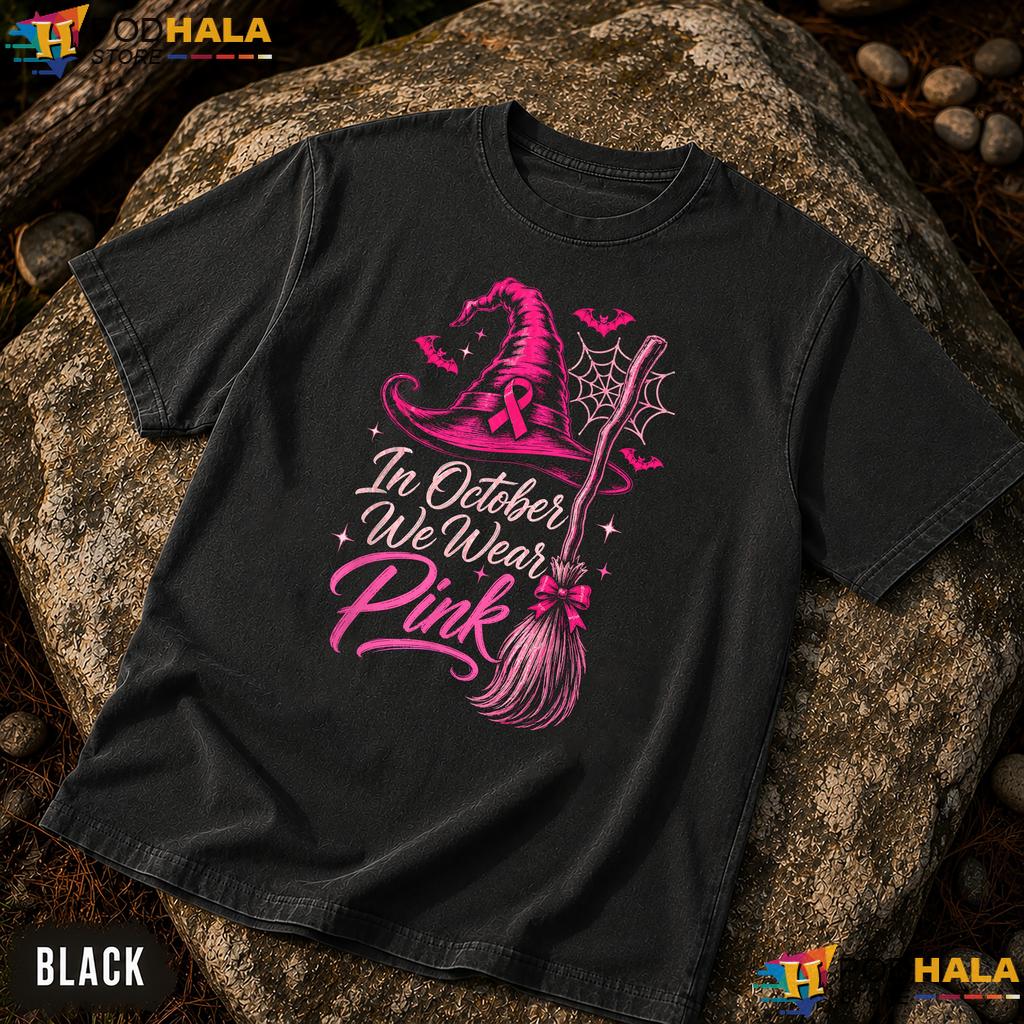 Witch Hat Halloween Pink Comfort Colors Shirt Breast Cancer October