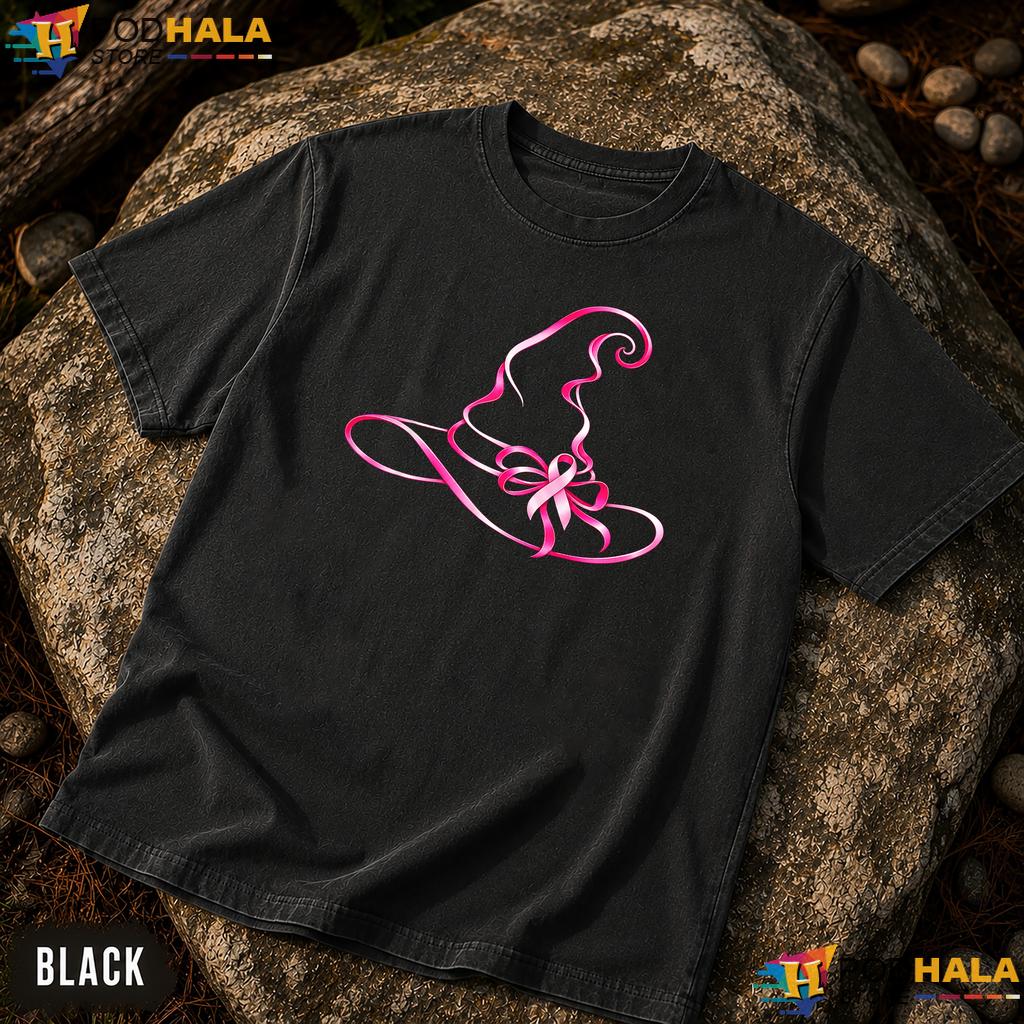 Witch Hat Halloween Pink Comfort Colors T-Shirt Breast Cancer Ribbon