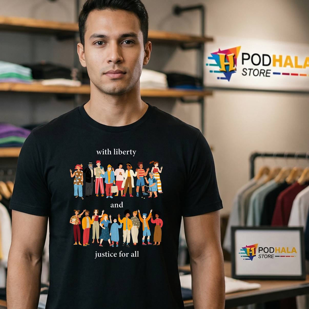 With Liberty And Justice For All Shirt Rainbow LGBTQ Gay Pride Mens