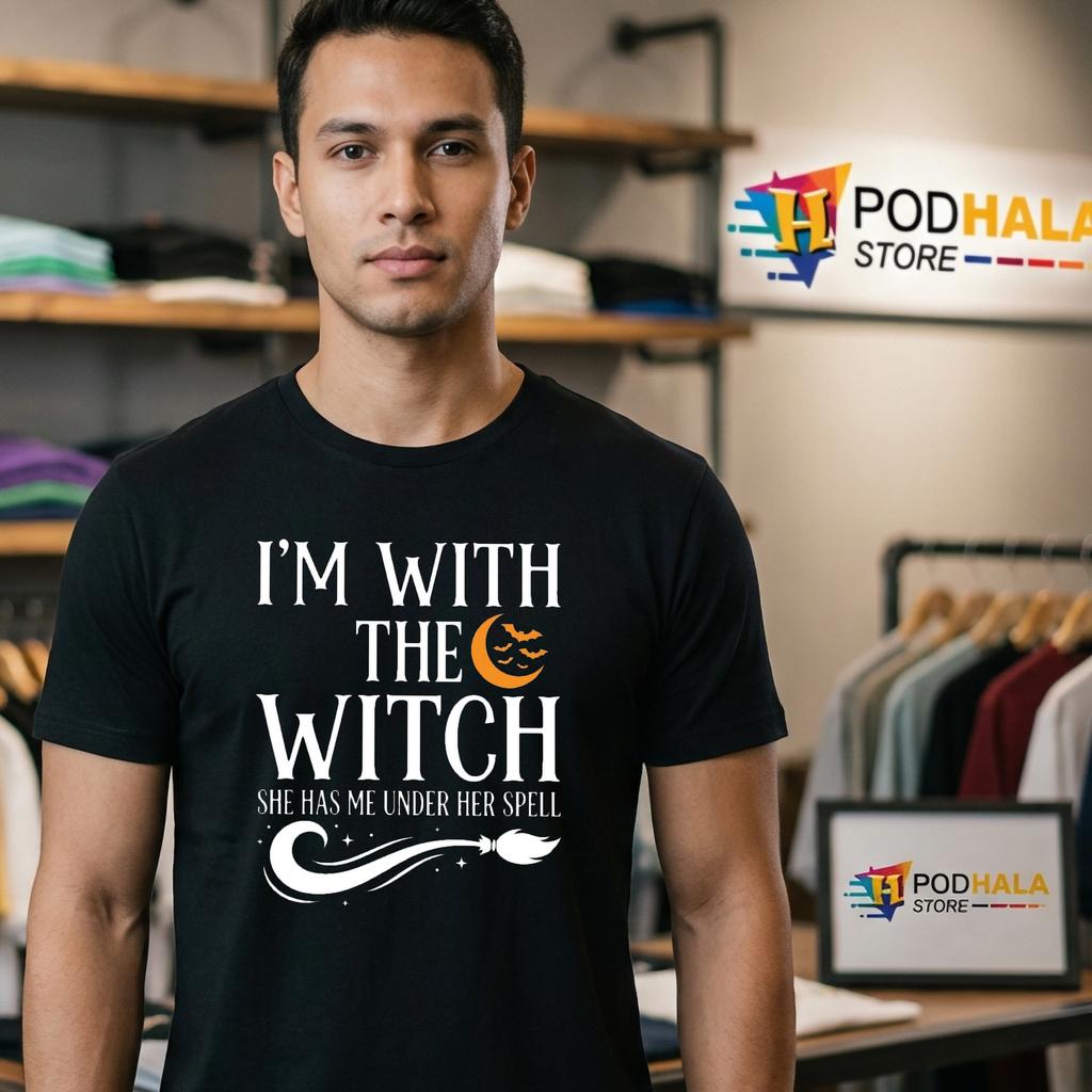 With The Witch Couples Costume Halloween T-Shirt Funny Mens Womens