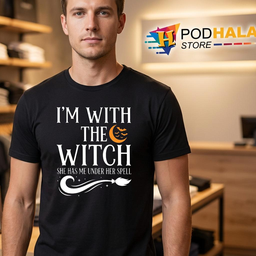 With The Witch Couples Costume Halloween Tshirt Funny Mens Womens With The Witch Couples Costume Halloween Tshirt Funny Mens Womens