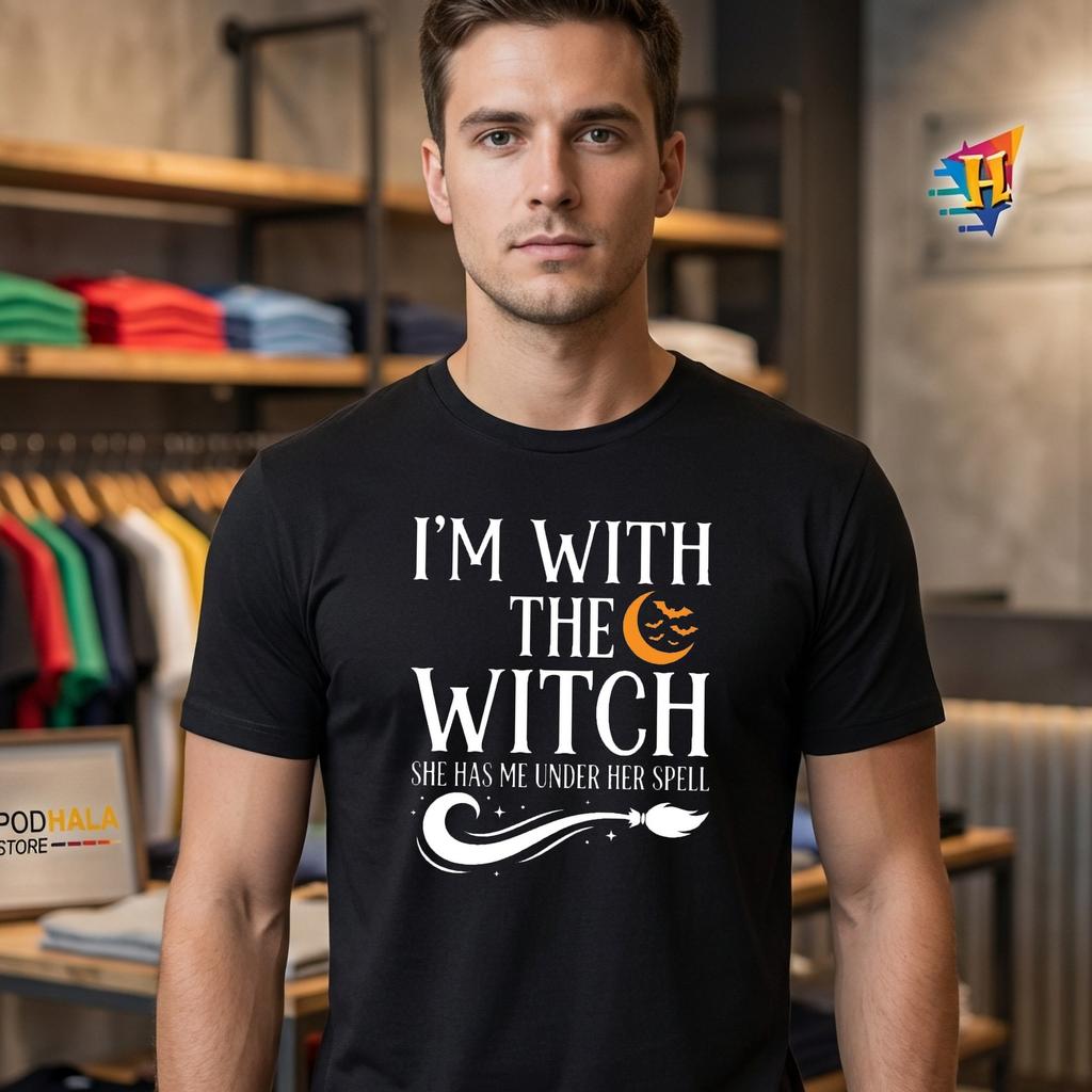With The Witch Couples Costume Halloween Tee Funny Mens Womens With The Witch Couples Costume Halloween Tee Funny Mens Womens