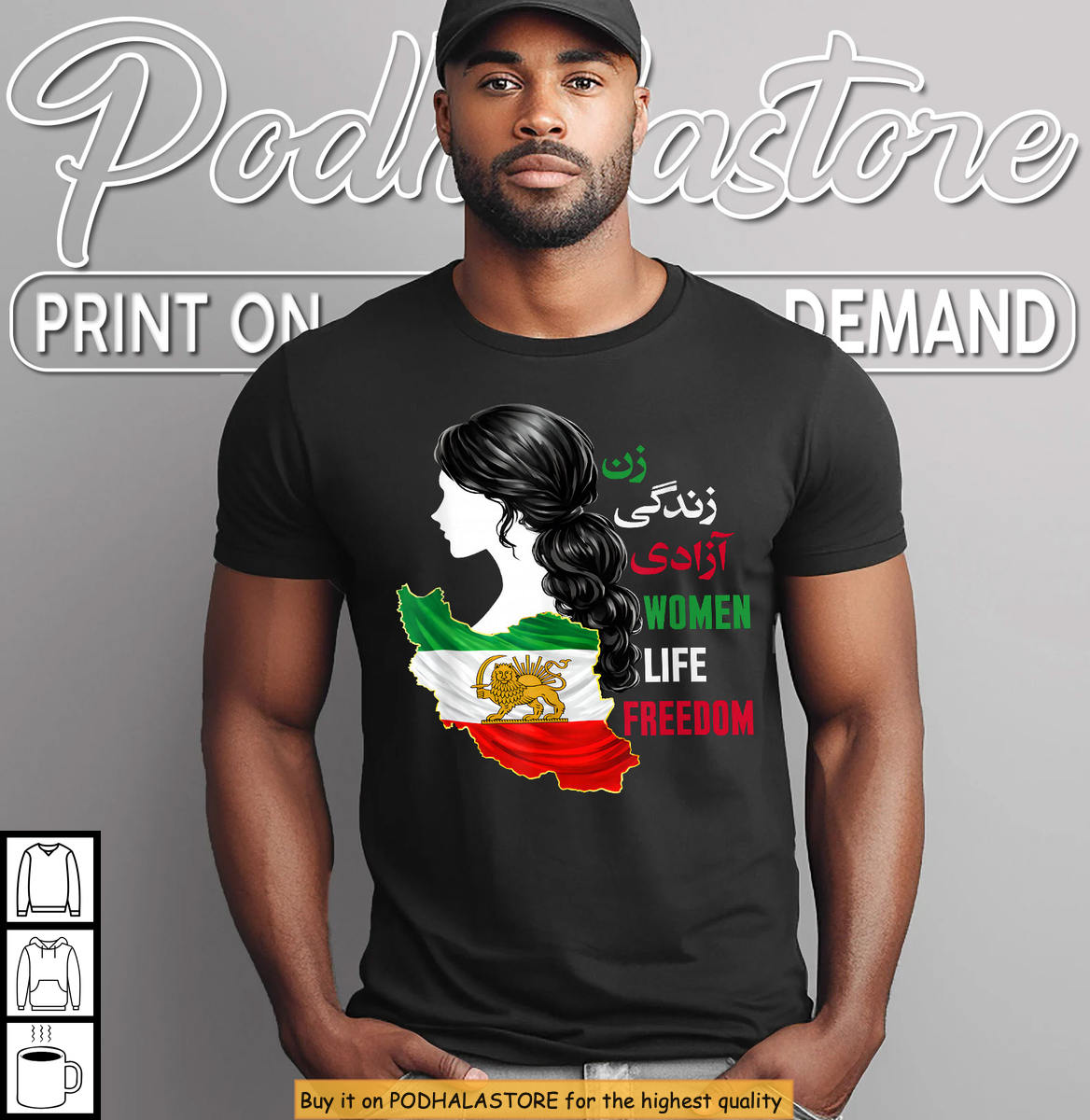 Women Life Freedom Graphic Free Iran Lion Sun Shirt Persian Flag Tee