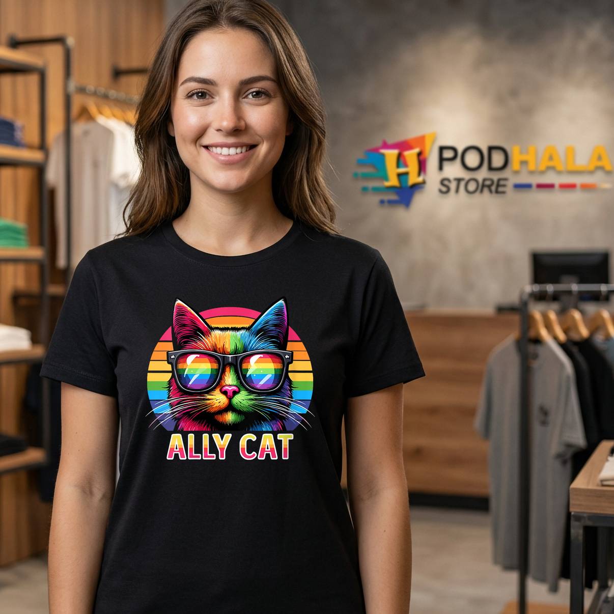 Womens Ally Cat LGBTQ Pride Funny Shirt Gay Lesbian Graphic For Mens